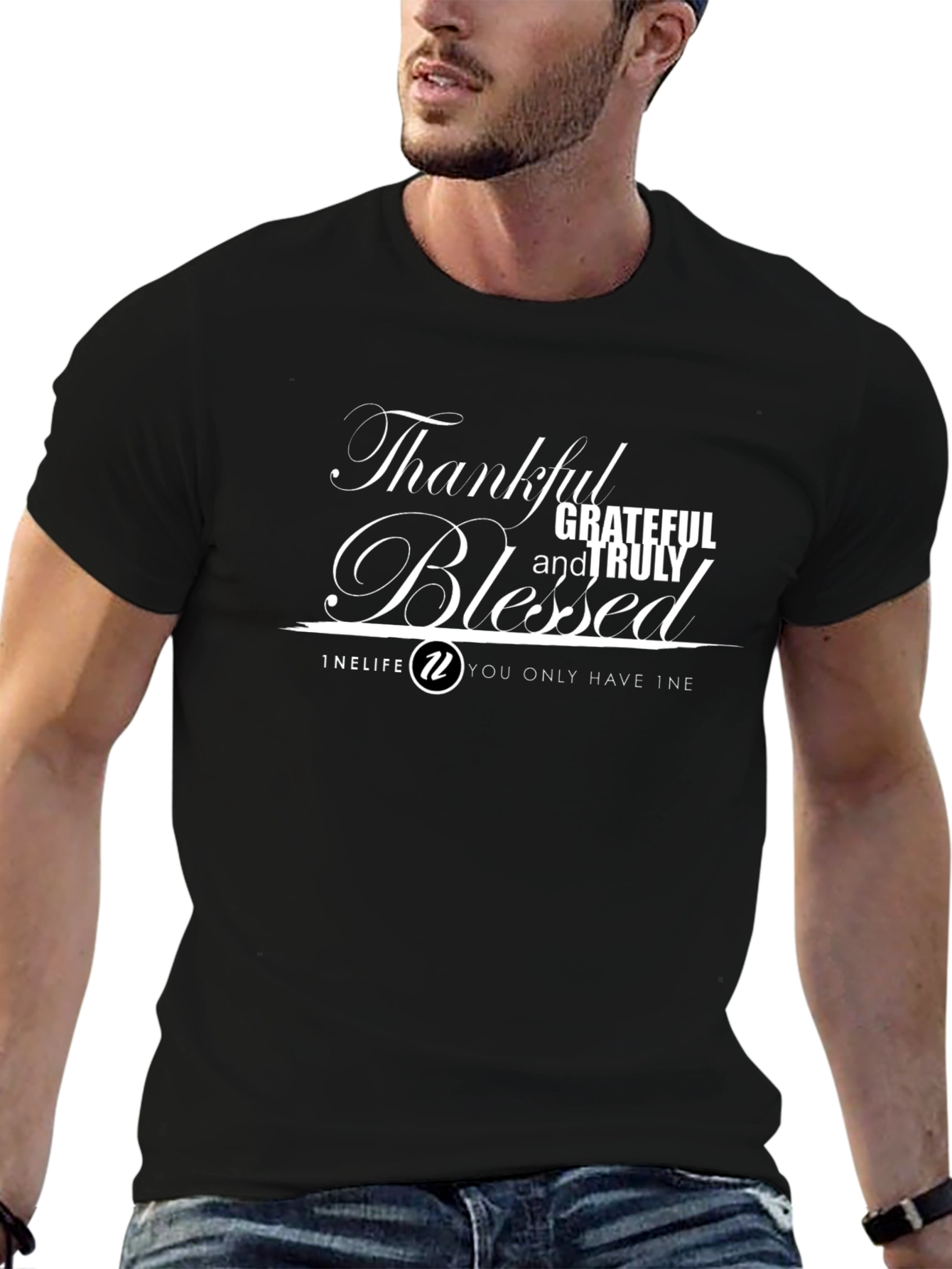 Thankful Grateful Blessed T-Shirt - Black