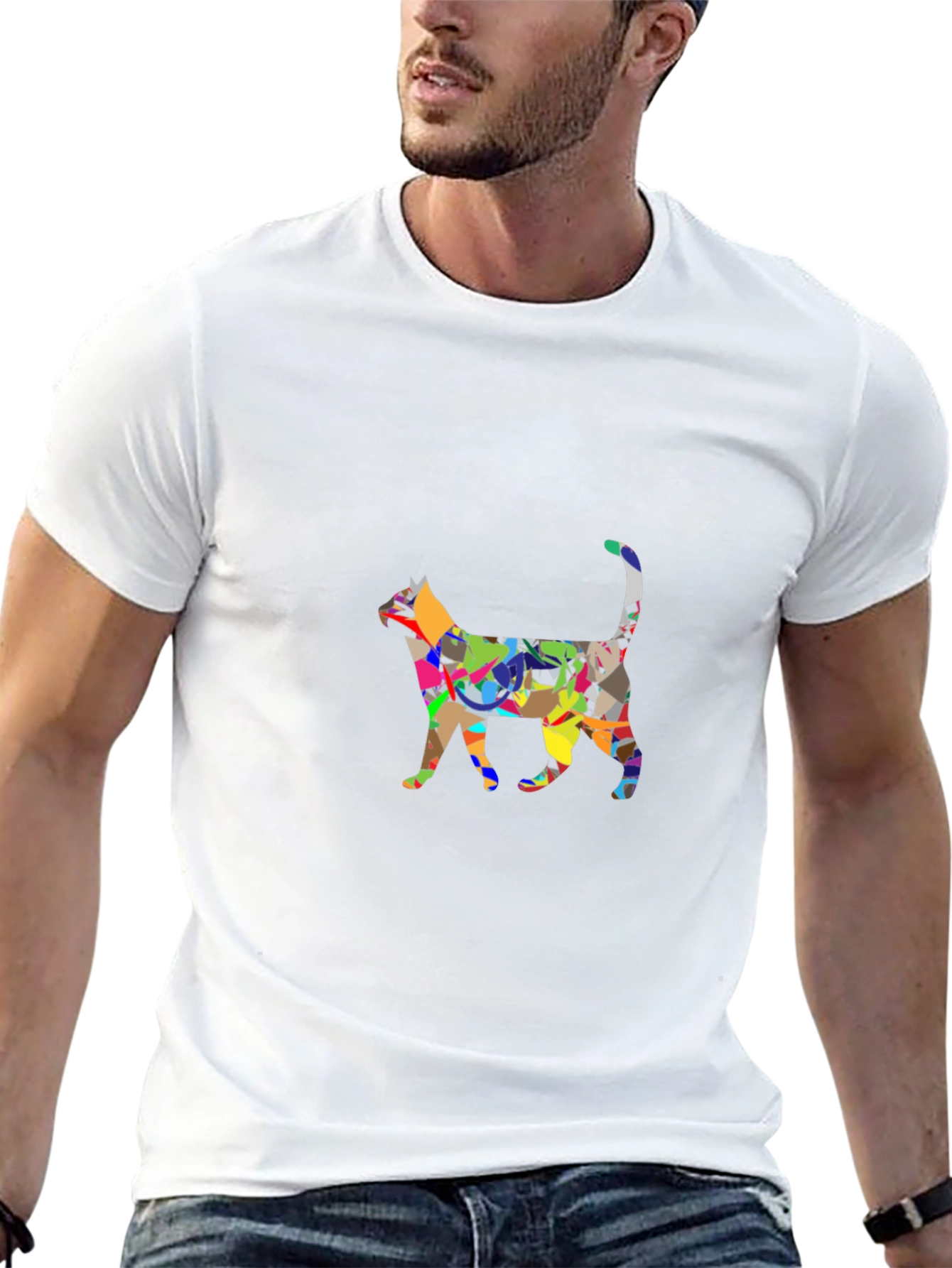 Abstract Cat Graphic Black T-Shirt