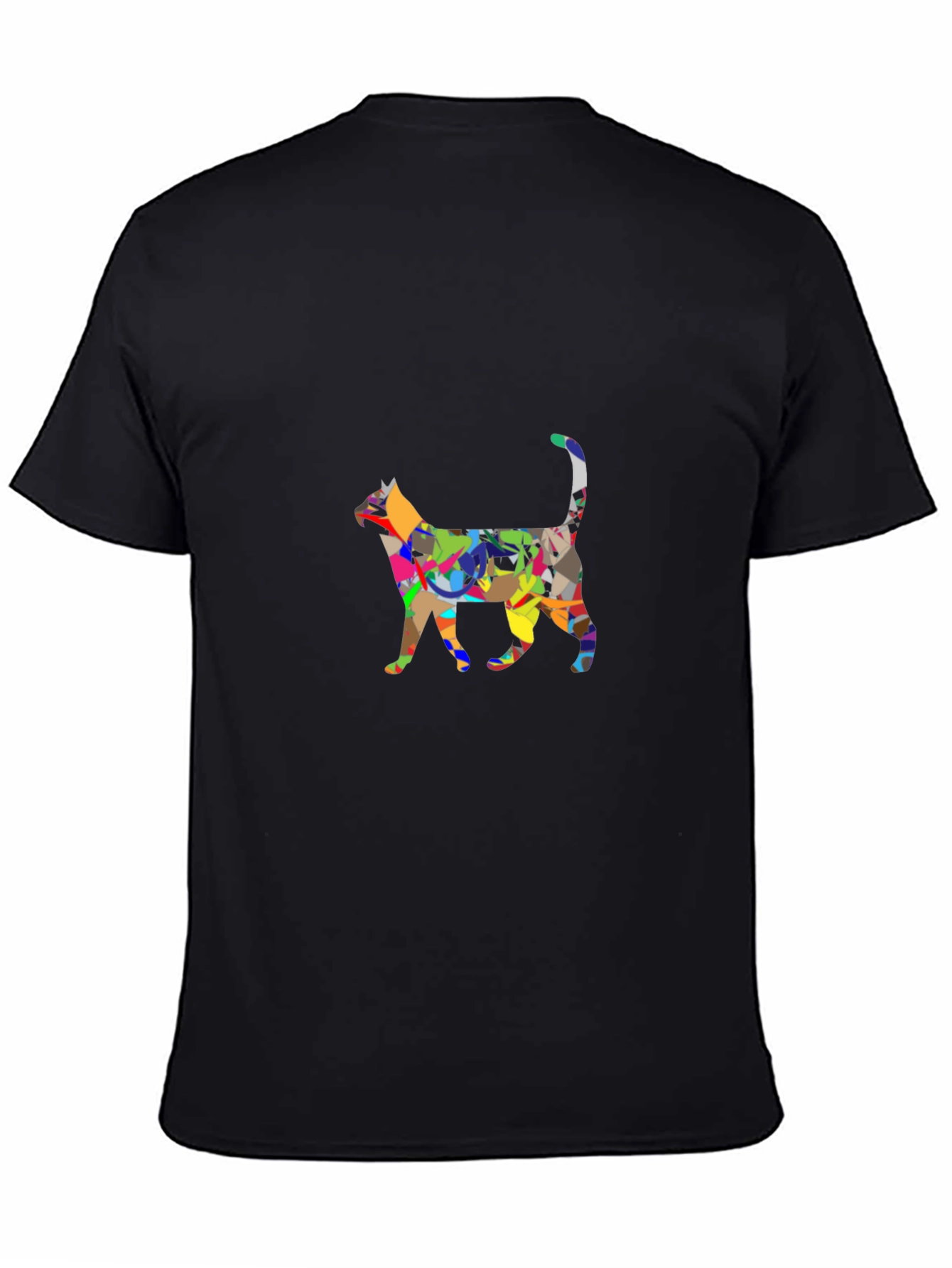 Abstract Cat Graphic Black T-Shirt