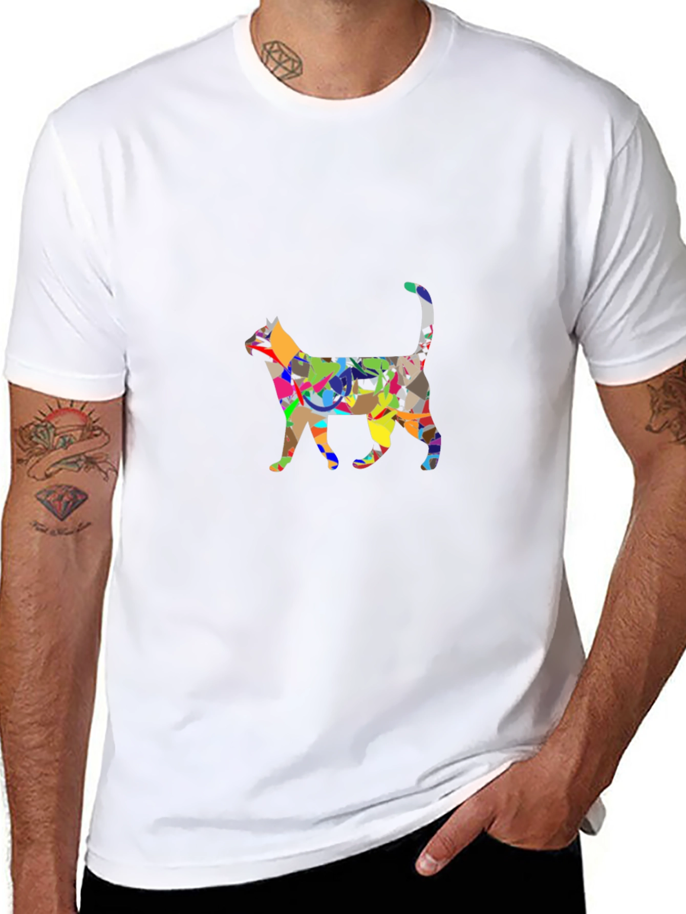 Abstract Cat Graphic Black T-Shirt