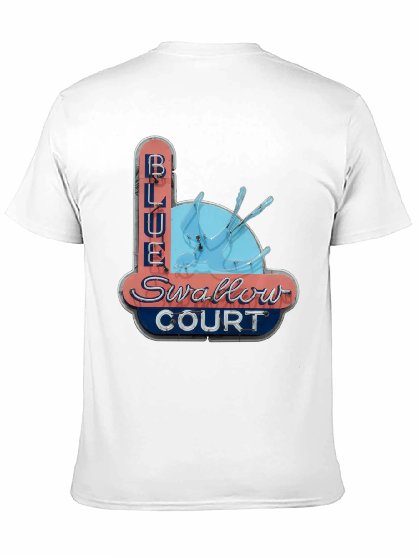 Blue Swallow Court T-Shirt - Retro Motel Tee