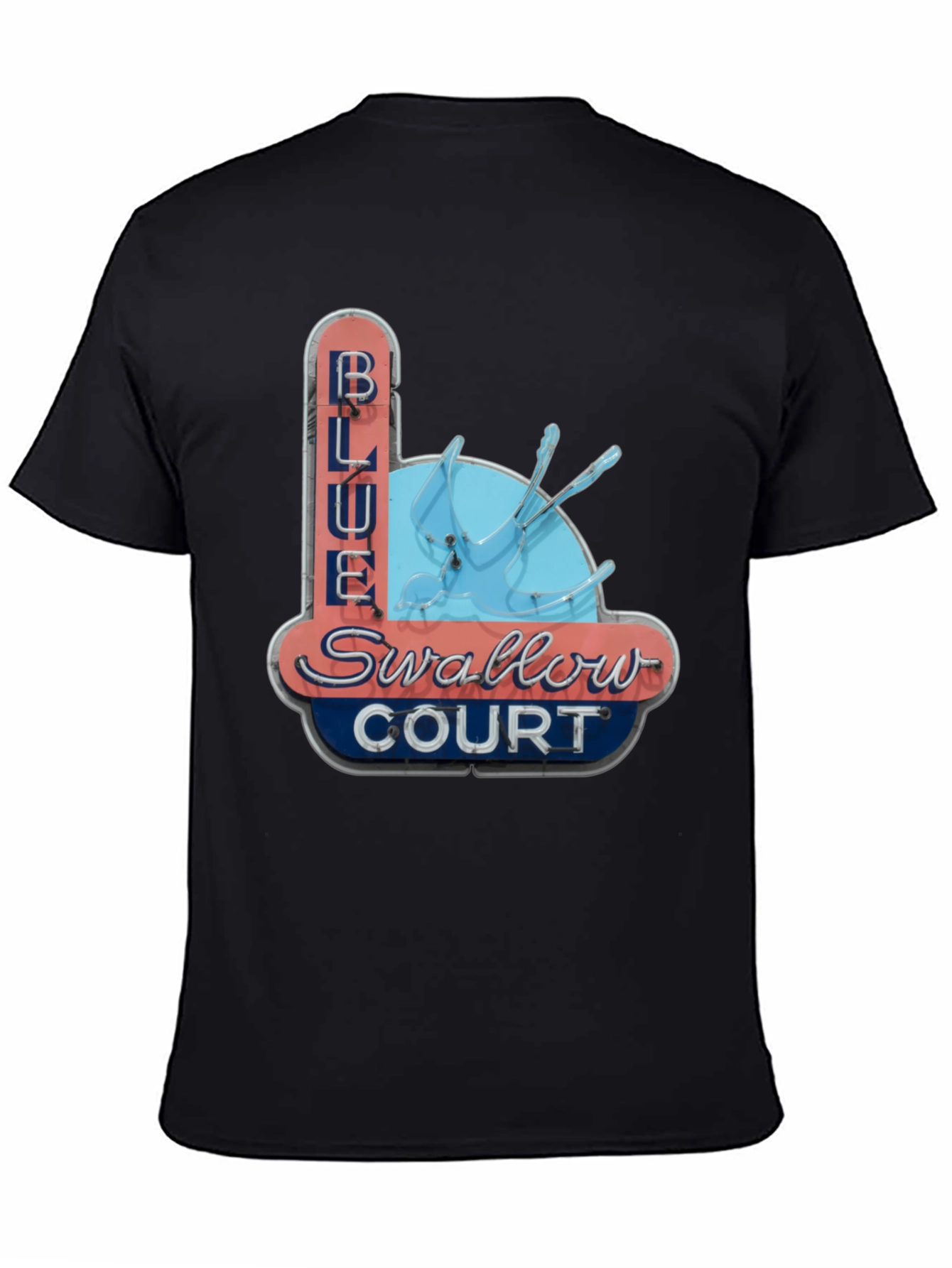 Blue Swallow Court T-Shirt - Retro Motel Tee