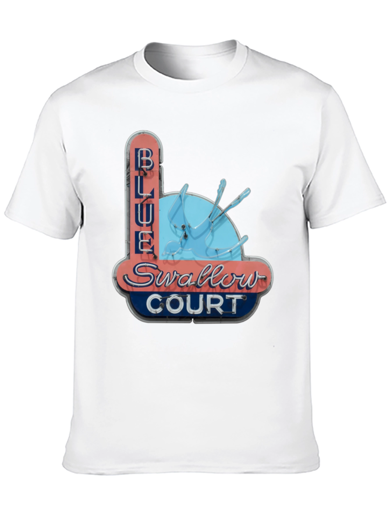 Blue Swallow Court T-Shirt - Retro Motel Tee