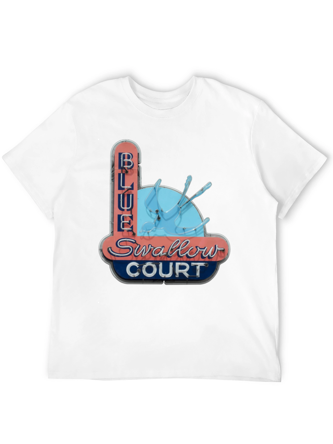 Blue Swallow Court T-Shirt - Retro Motel Tee