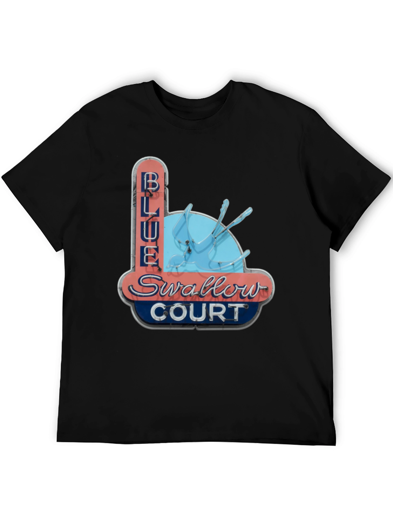 Blue Swallow Court T-Shirt - Retro Motel Tee