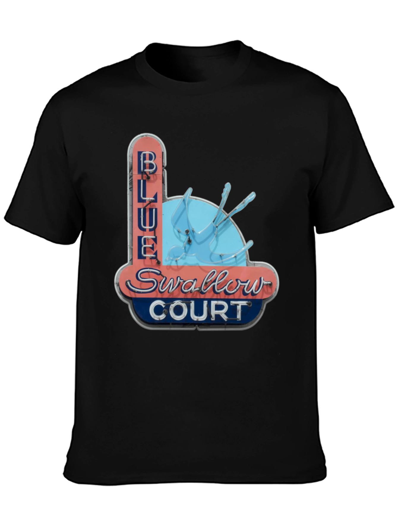 Blue Swallow Court T-Shirt - Retro Motel Tee