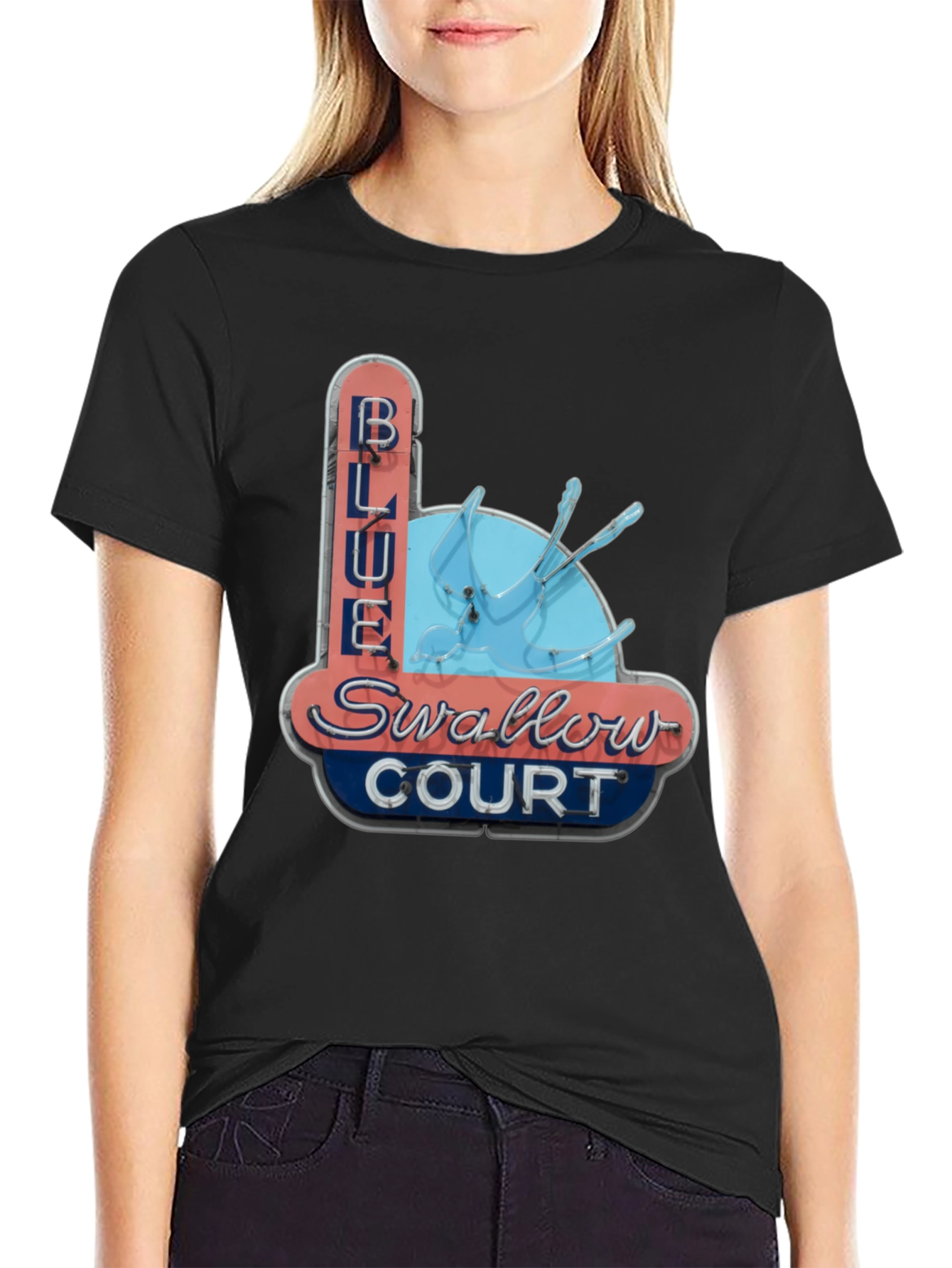 Blue Swallow Court T-Shirt - Retro Motel Tee