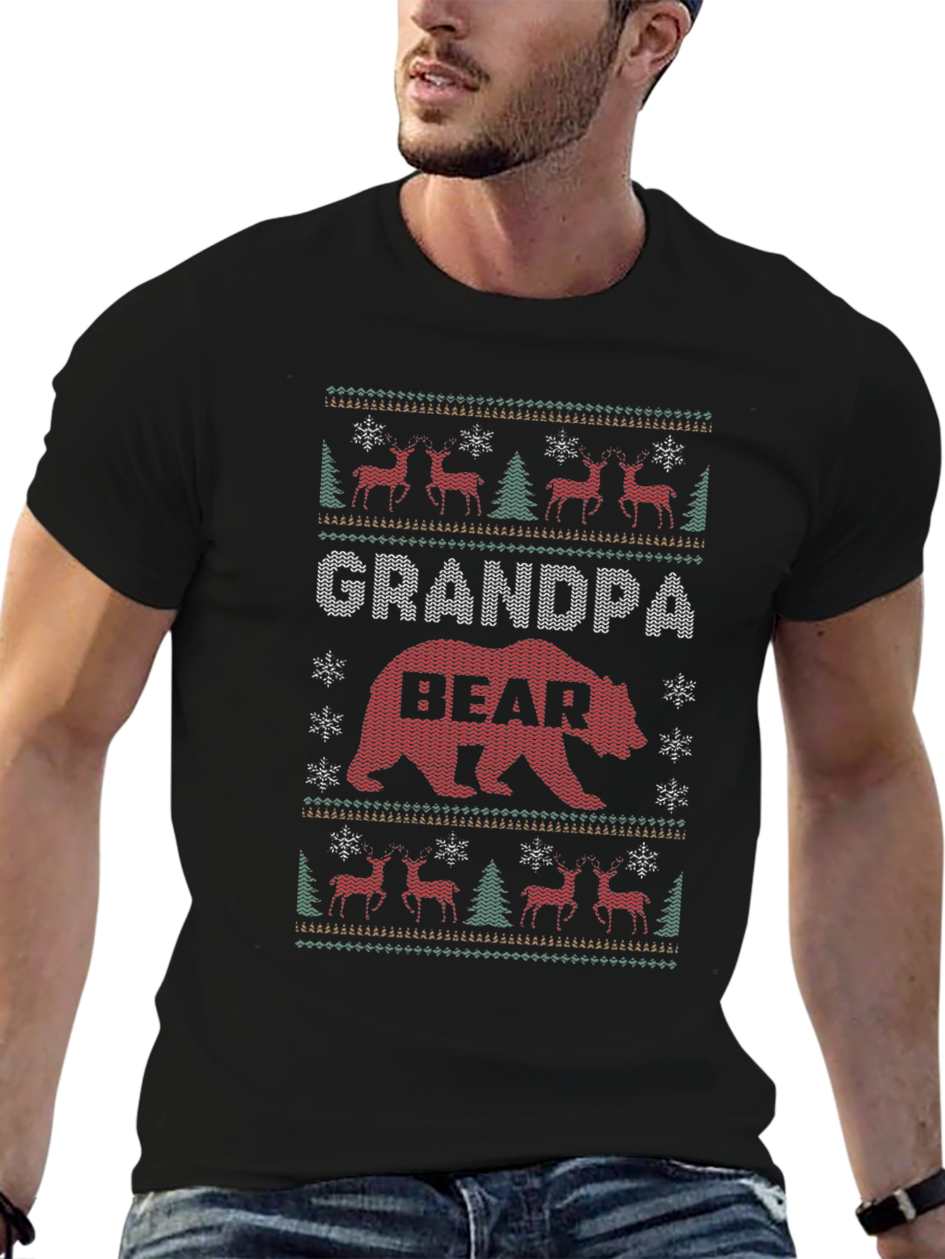 Grandpa Bear Ugly Christmas Sweater Style T-Shirt
