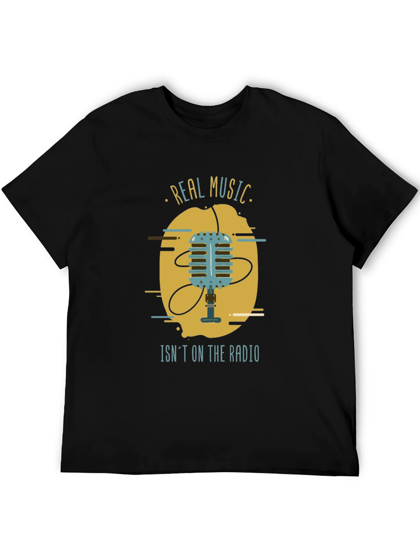 Real Music Mens Black Graphic T-Shirt
