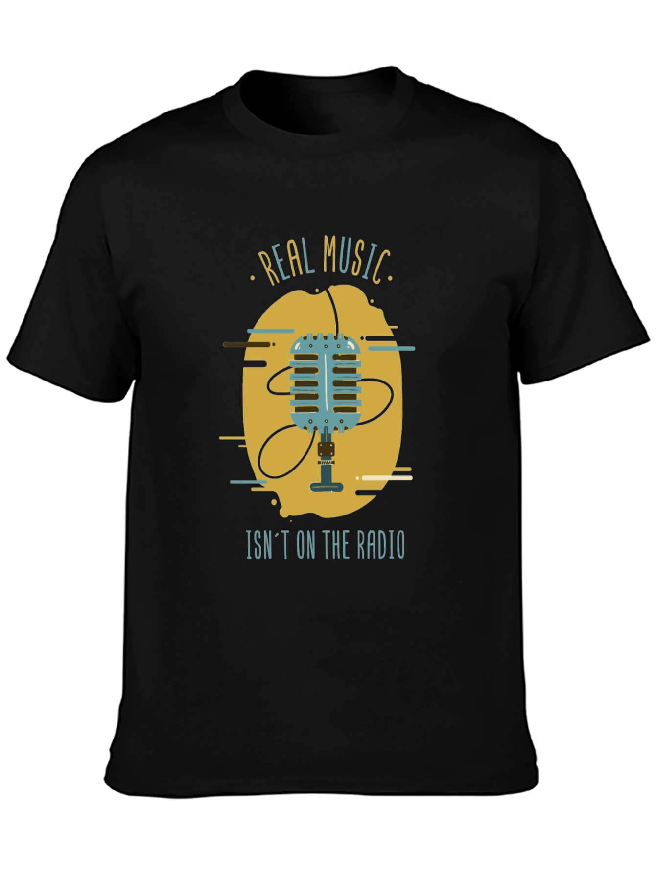 Real Music Mens Black Graphic T-Shirt