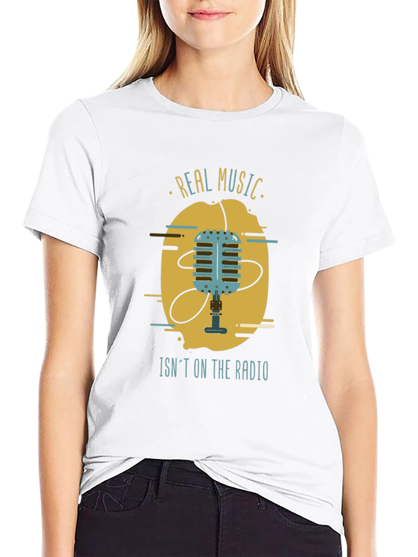 Real Music Mens Black Graphic T-Shirt
