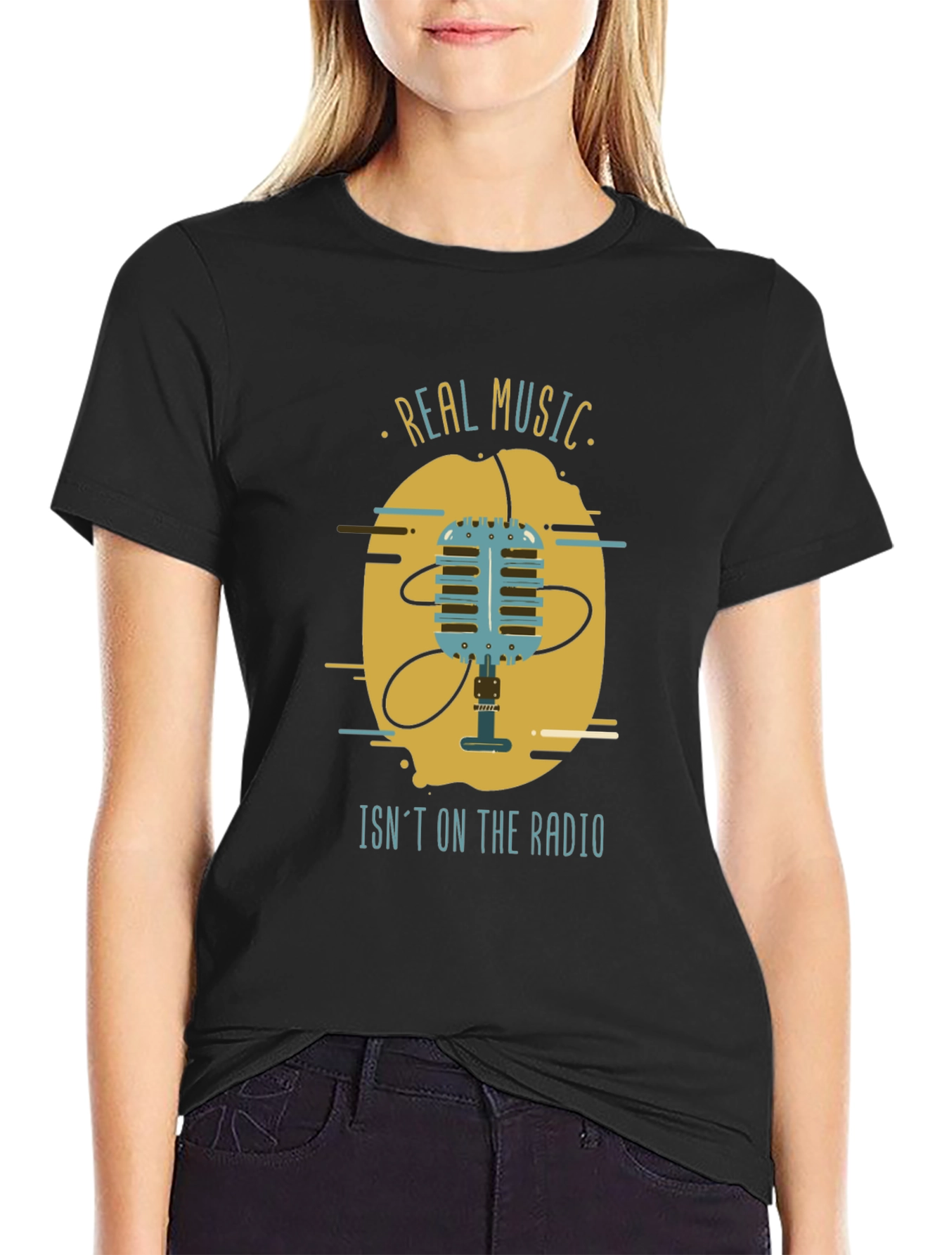 Real Music Mens Black Graphic T-Shirt