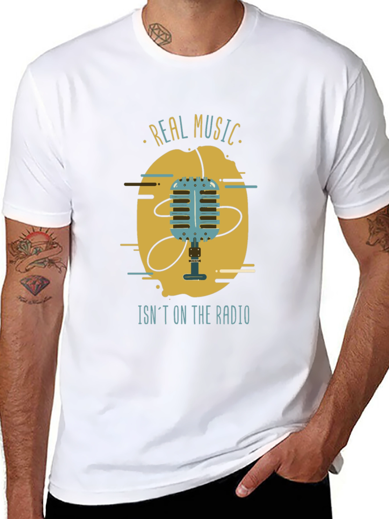 Real Music Mens Black Graphic T-Shirt