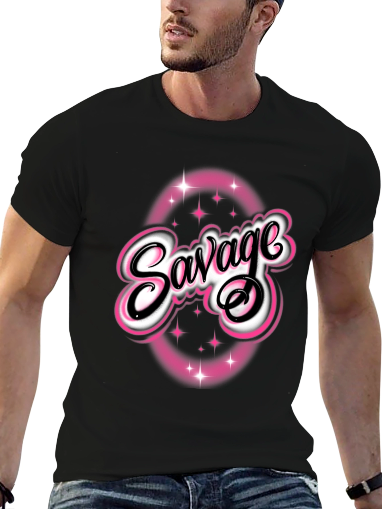 Savage Graphic Tee - Pink & White Design