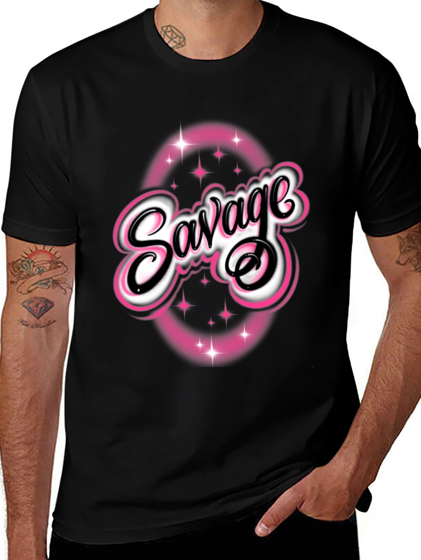 Savage Graphic Tee - Pink & White Design