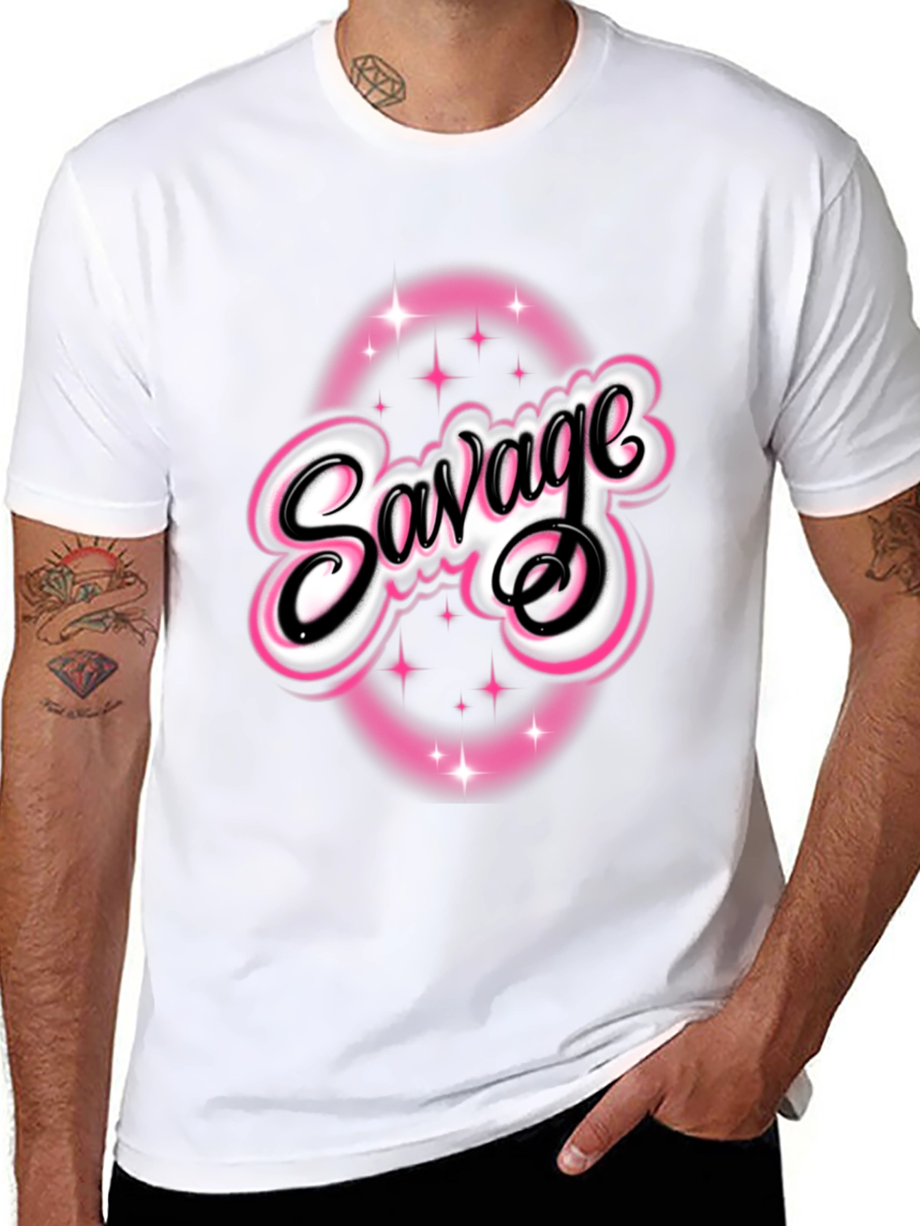 Savage Graphic Tee - Pink & White Design