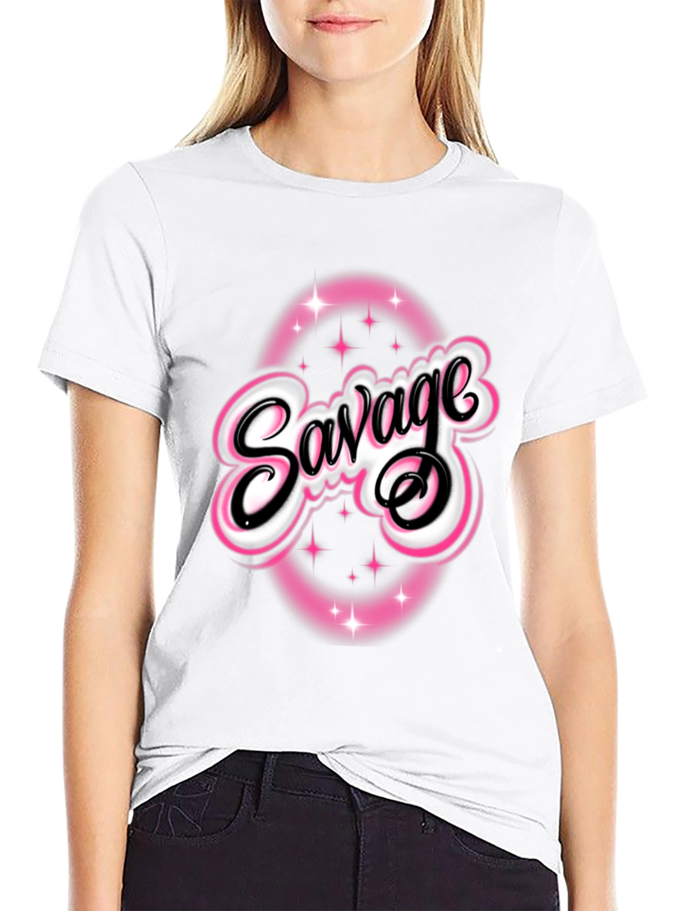Savage Graphic Tee - Pink & White Design