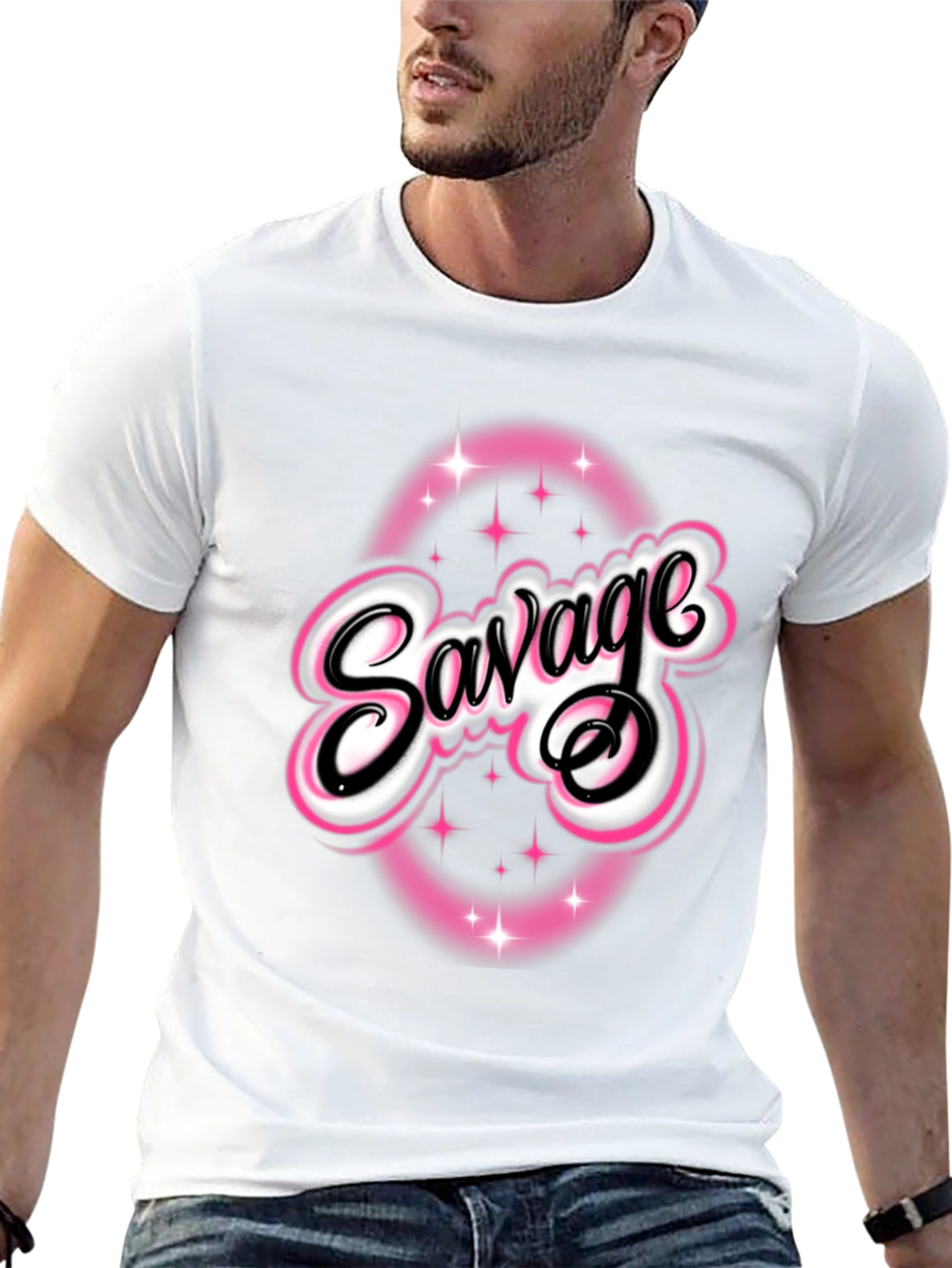 Savage Graphic Tee - Pink & White Design