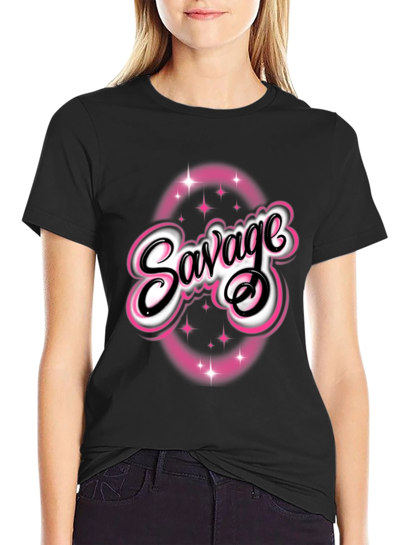 Savage Graphic Tee - Pink & White Design