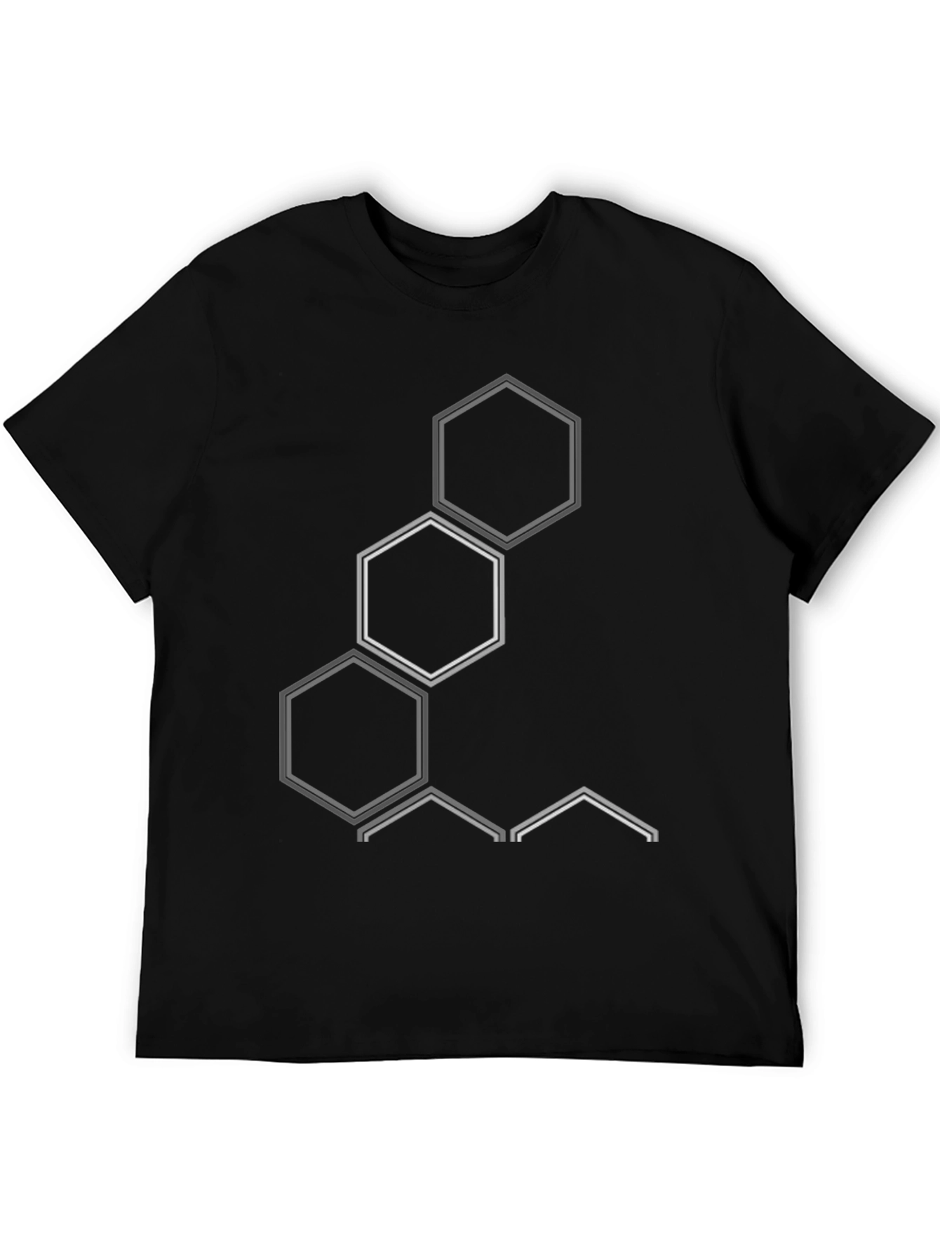 Geometric Hexagon Design Black T-Shirt
