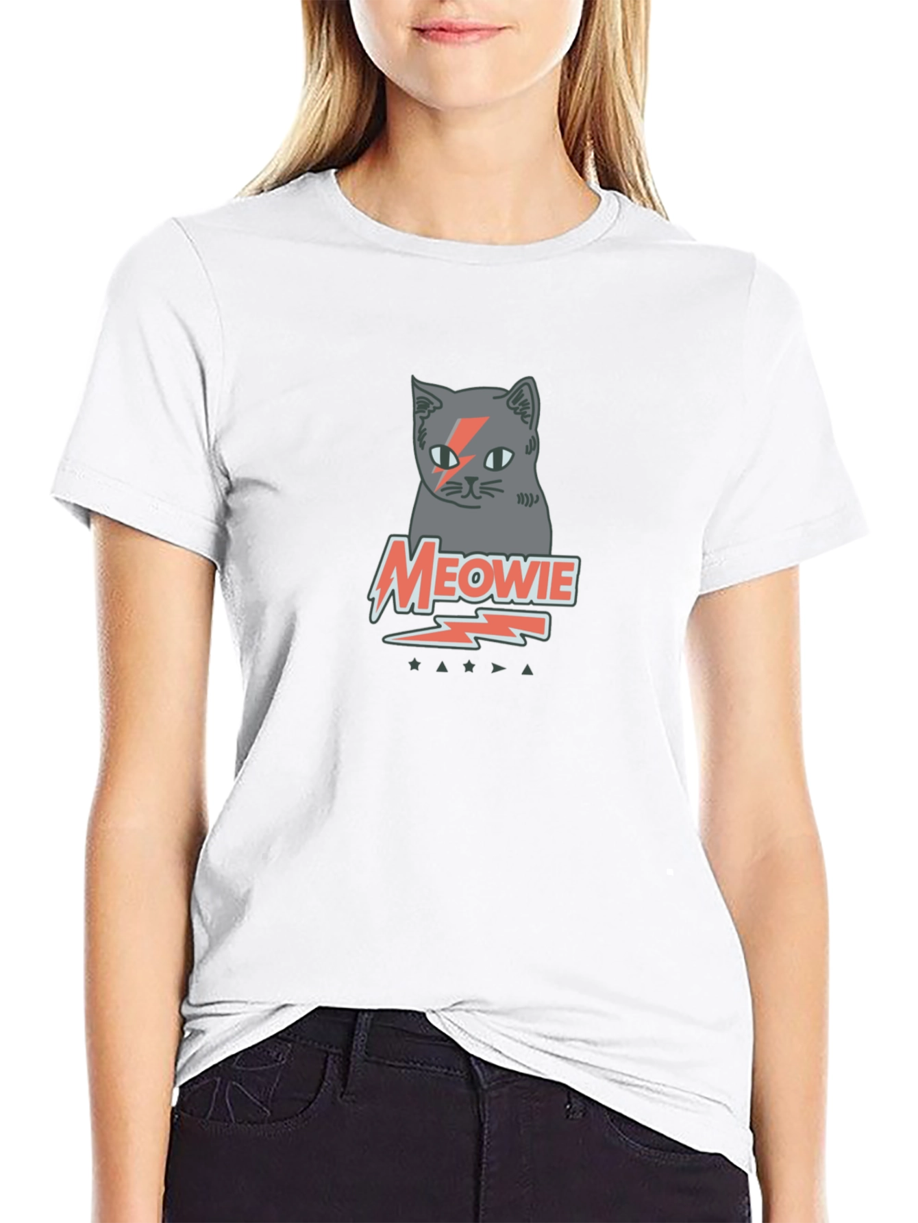 Meowie Cat Graphic Tee - Black Cotton T-Shirt