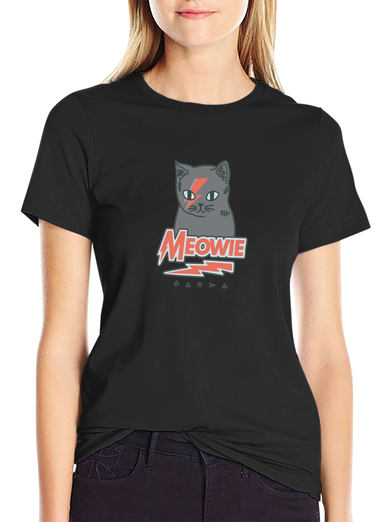 Meowie Cat Graphic Tee - Black Cotton T-Shirt