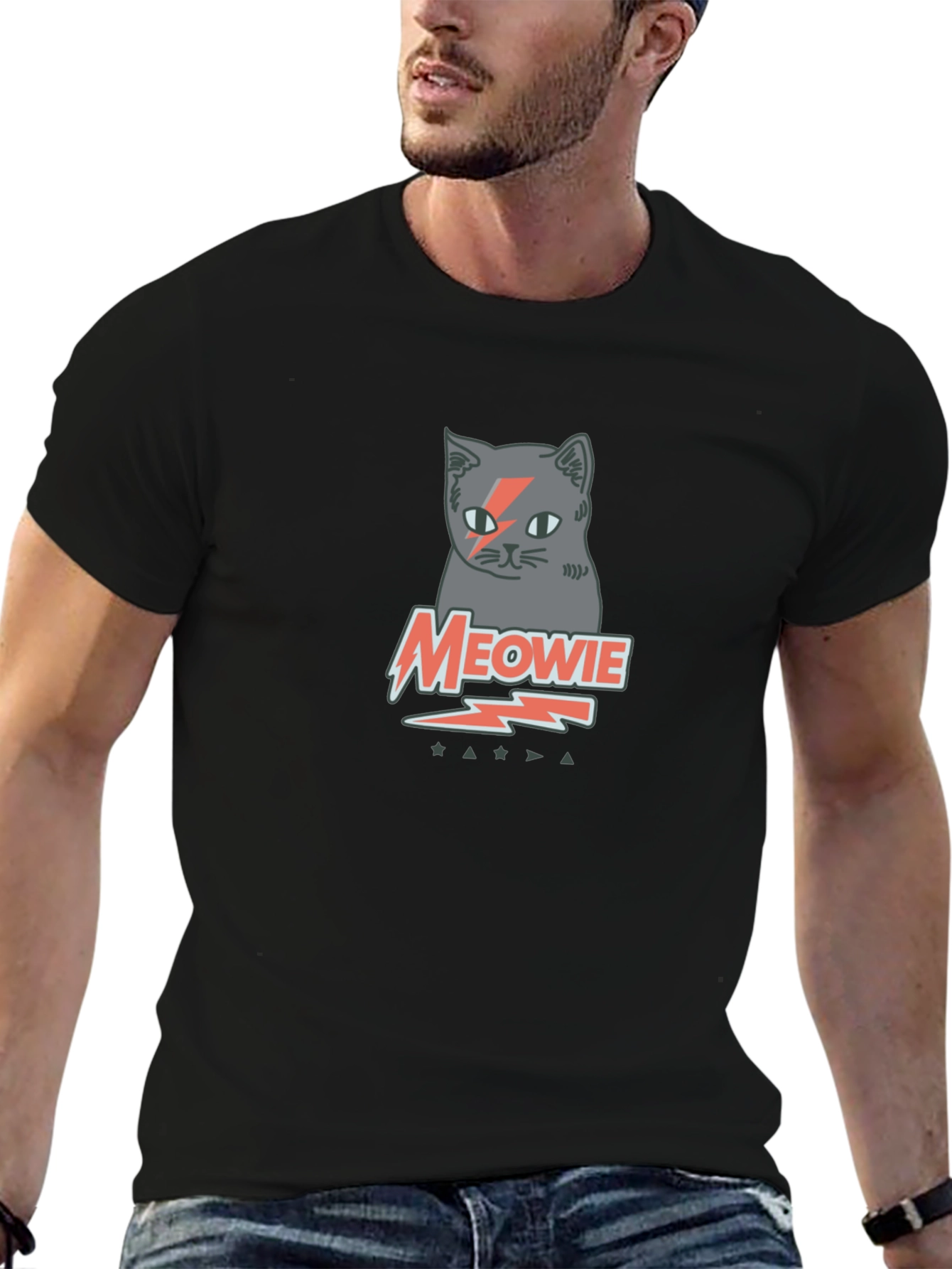 Meowie Cat Graphic Tee - Black Cotton T-Shirt