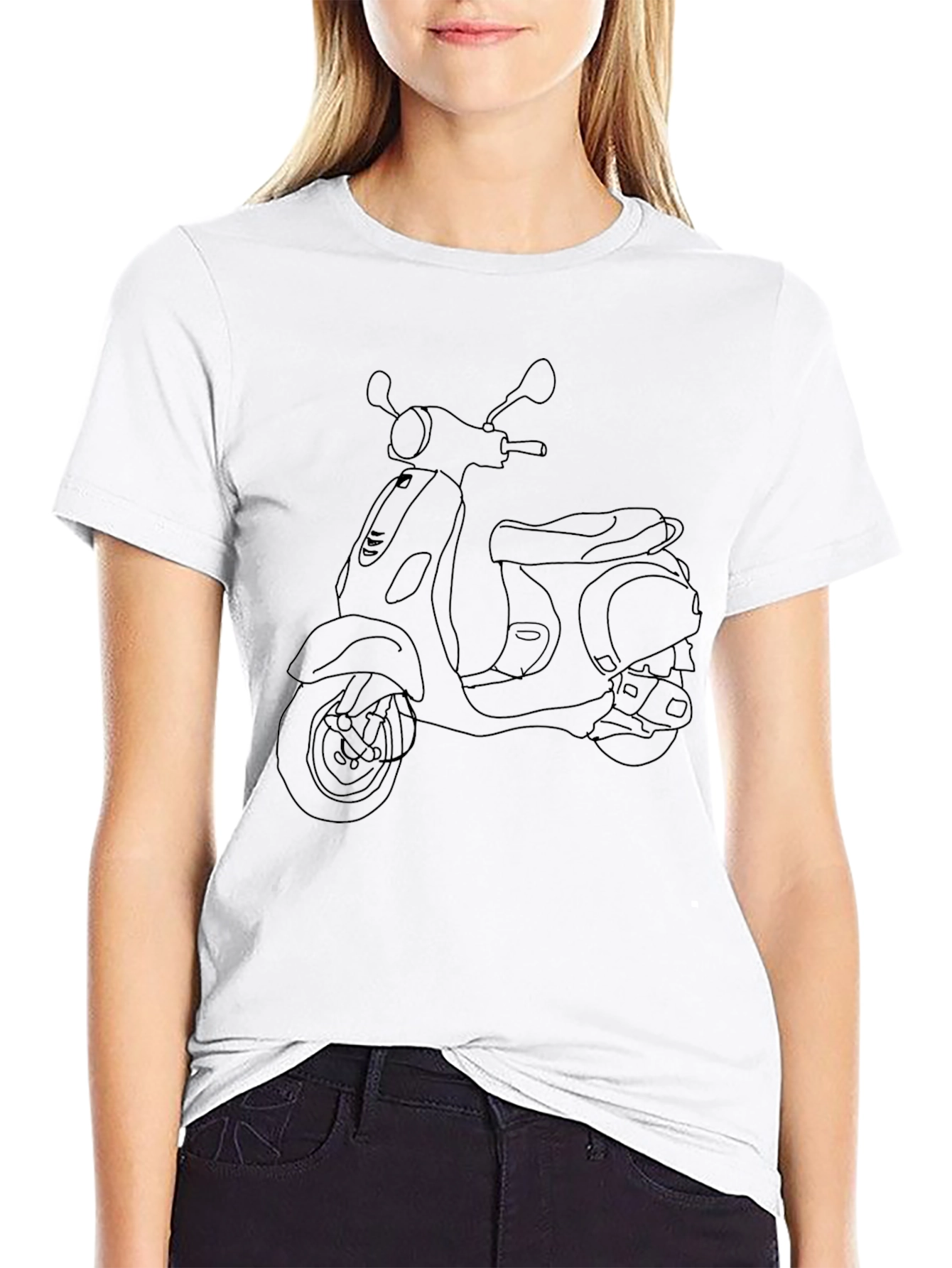 Retro Scooter Line Art T-Shirt - Classic Style