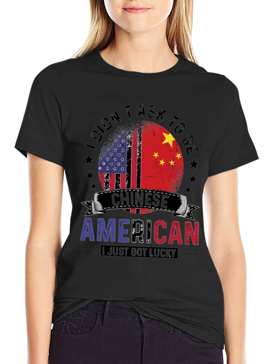 Chinese American T-Shirt Flag Graphic Tee Lucky Heritage Top