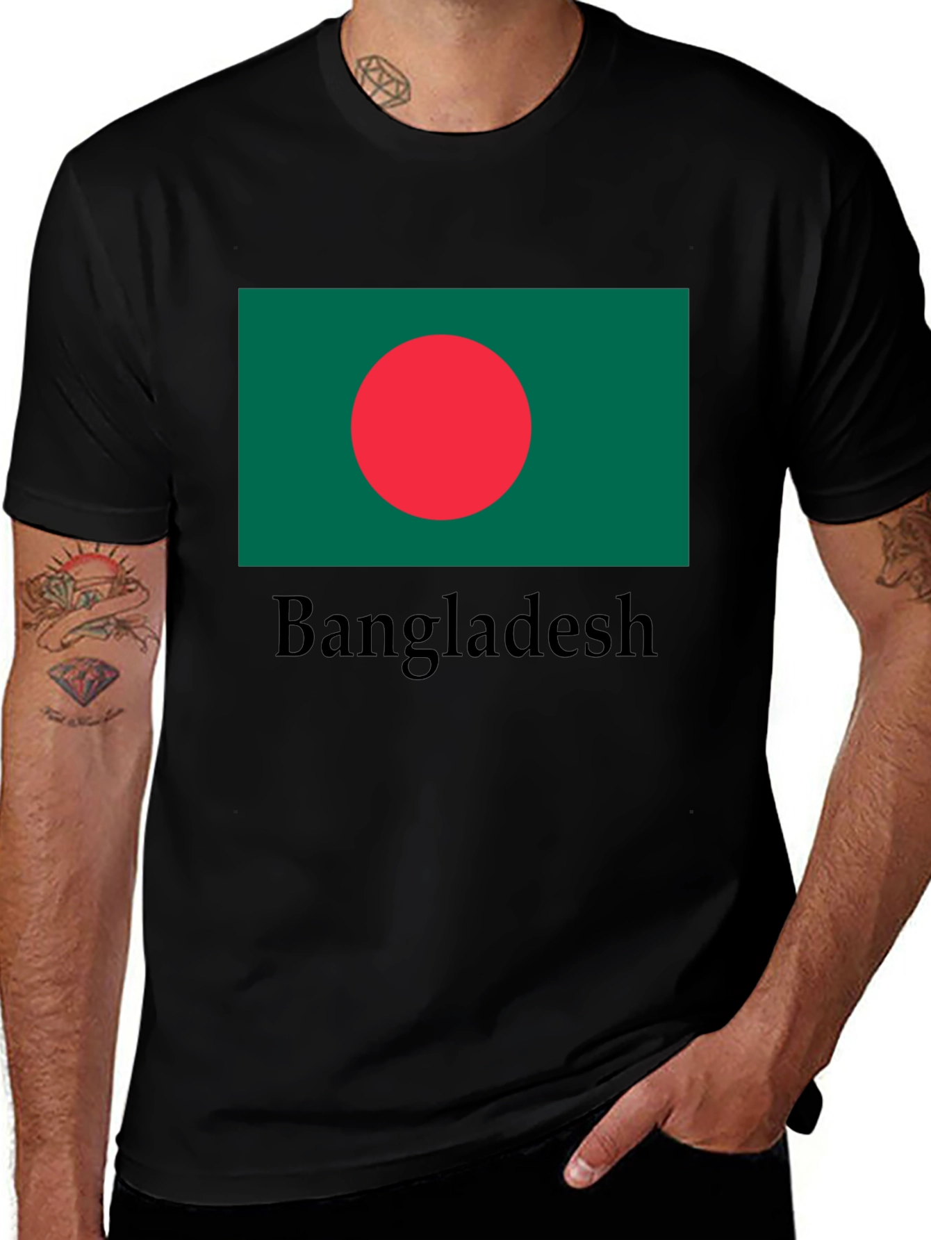 Bangladesh Flag Graphic Tee - Black Cotton T-Shirt