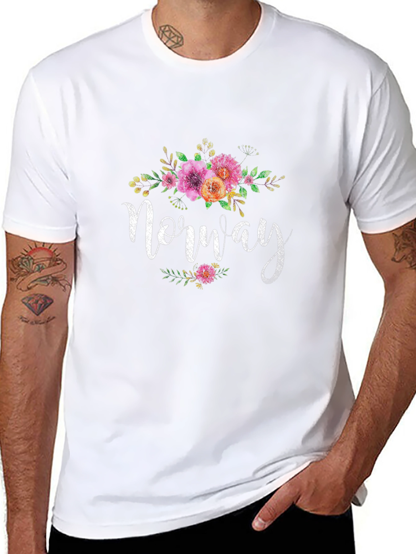 Norway Floral Graphic T-Shirt - Black Unisex