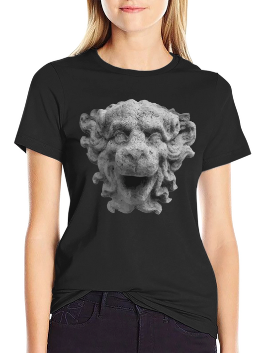 Stone Lion Head Graphic Tee - Unique Design