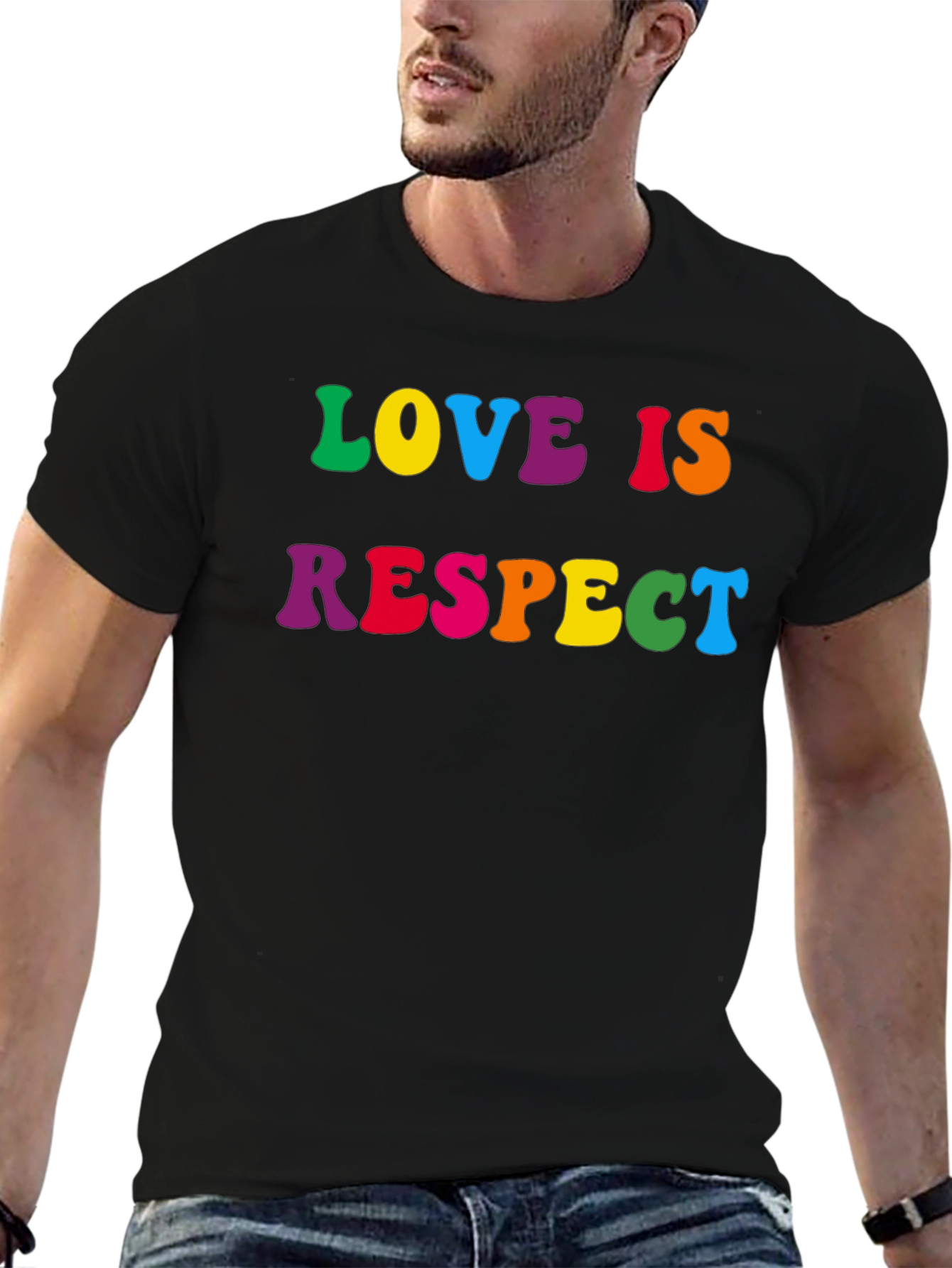 Love is Respect T-Shirt - Rainbow Text