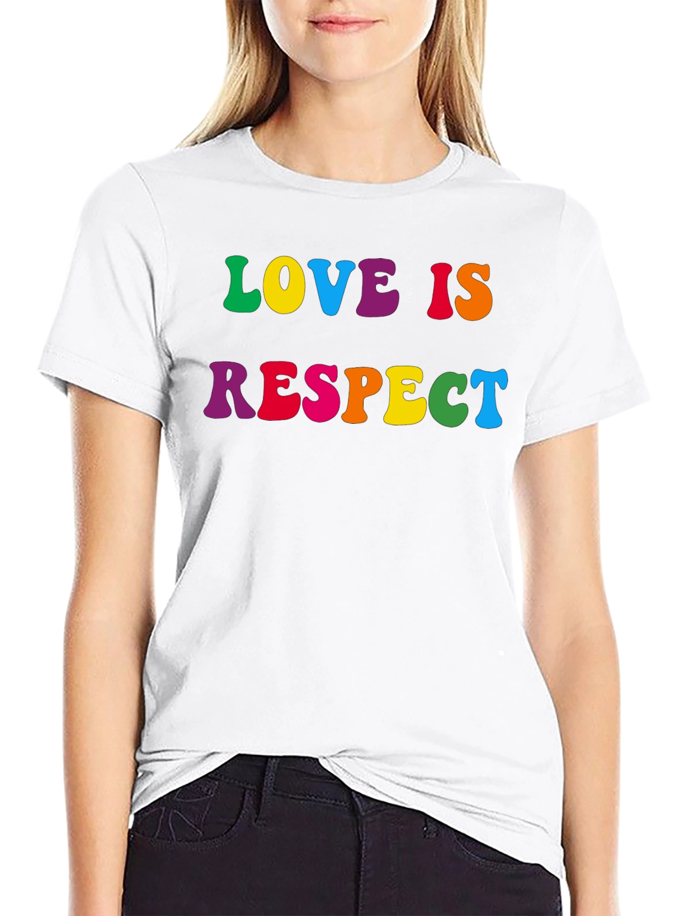 Love is Respect T-Shirt - Rainbow Text