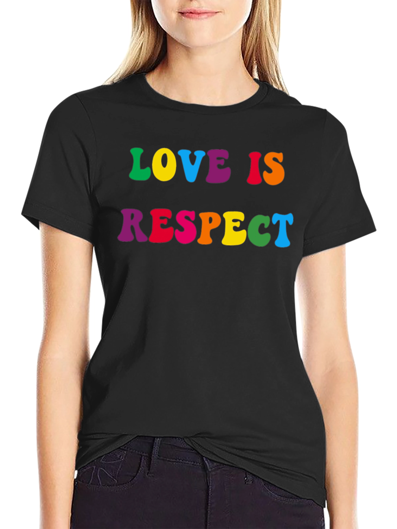Love is Respect T-Shirt - Rainbow Text