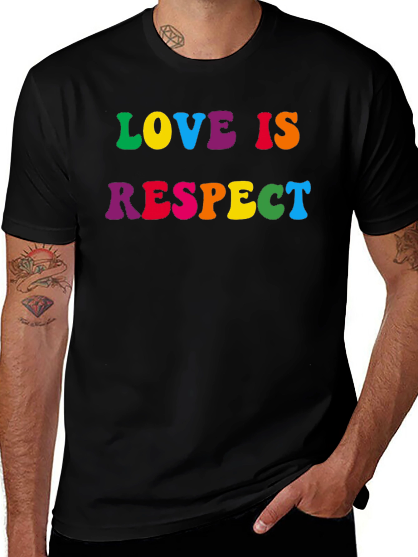 Love is Respect T-Shirt - Rainbow Text