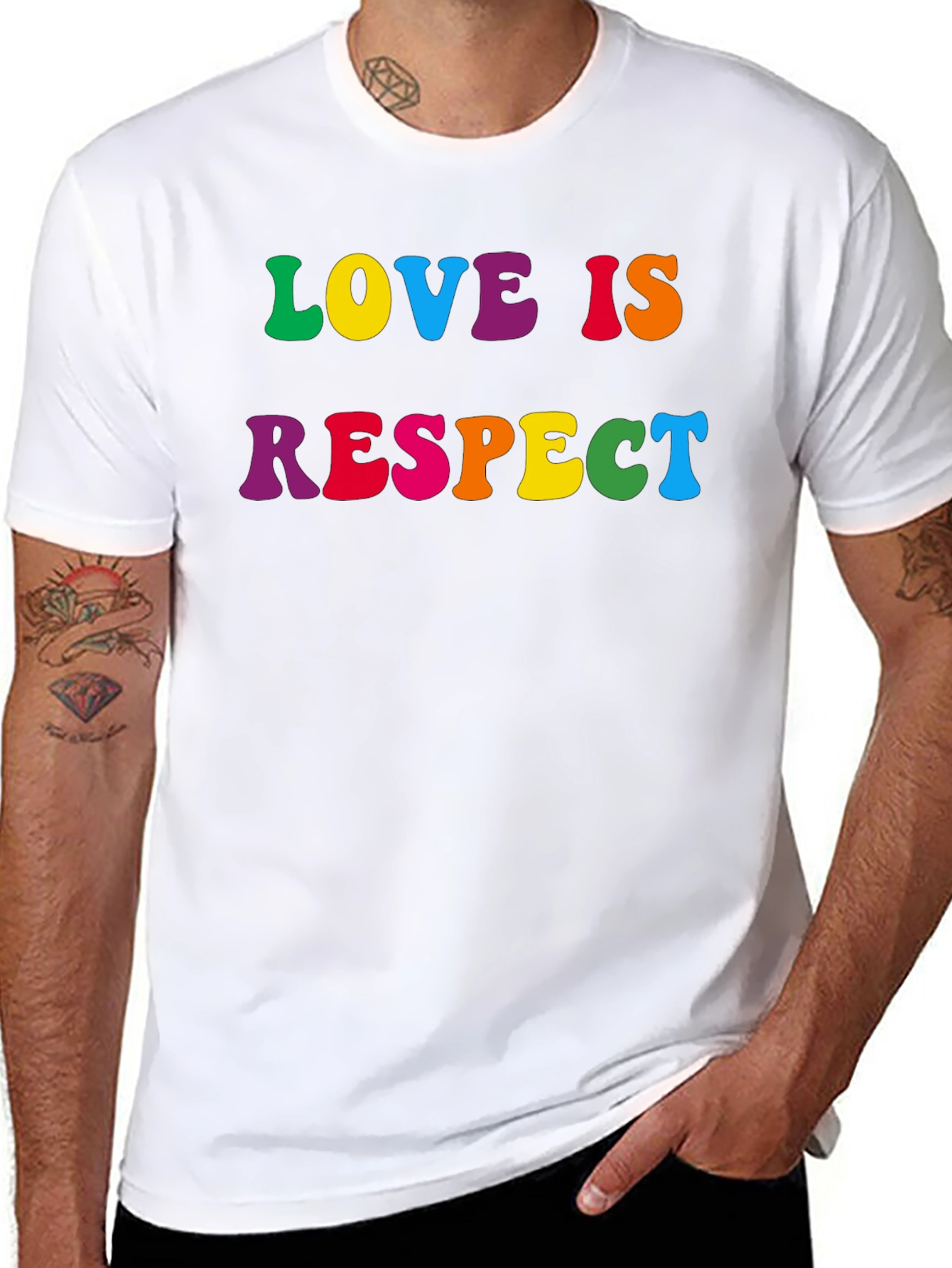 Love is Respect T-Shirt - Rainbow Text