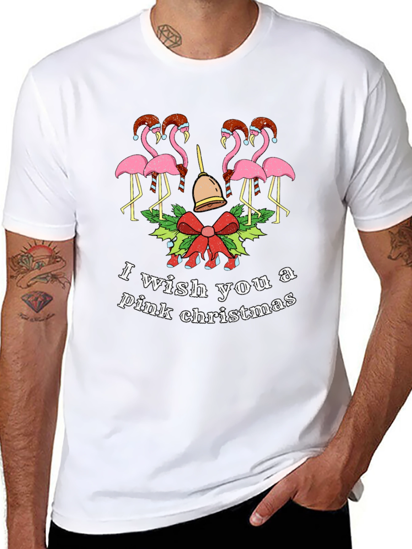 Pink Christmas Flamingo Graphic Tee