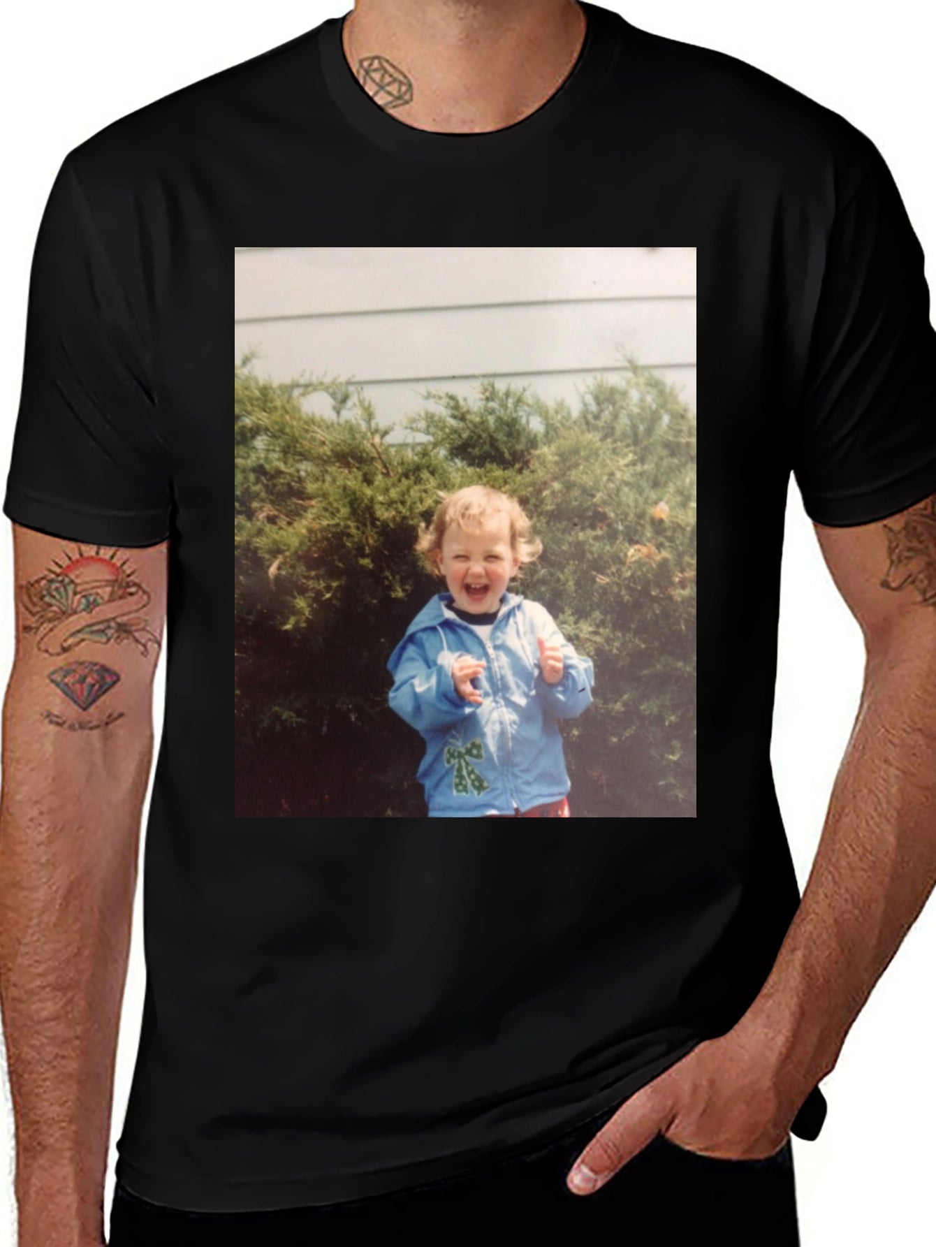 Retro Kid Photo Graphic Tee - Classic Black T-Shirt