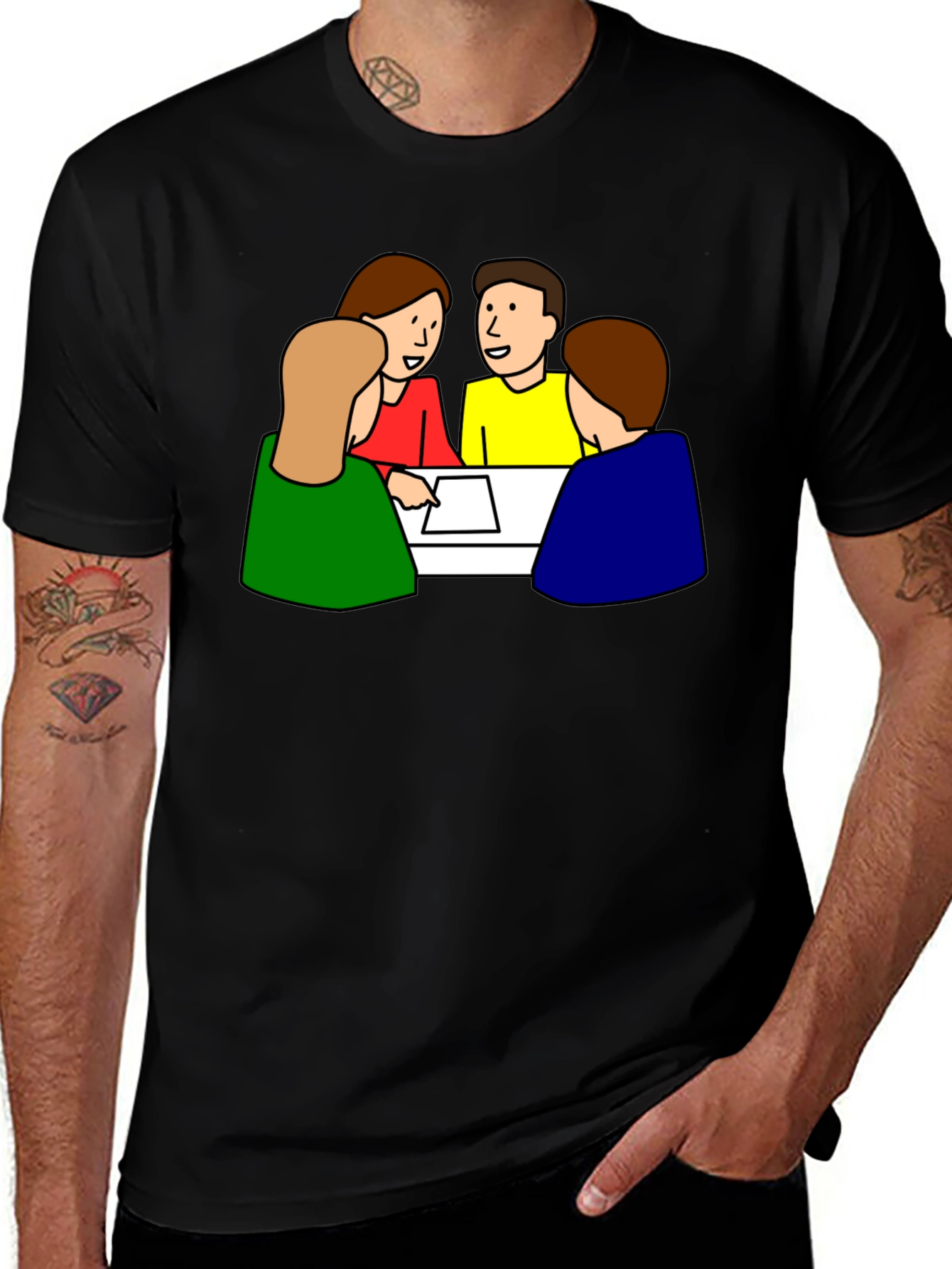 Cartoon People Meeting T-Shirt - Black