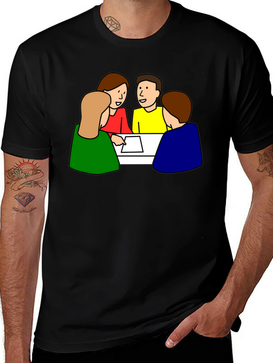 Cartoon People Meeting T-Shirt - Black