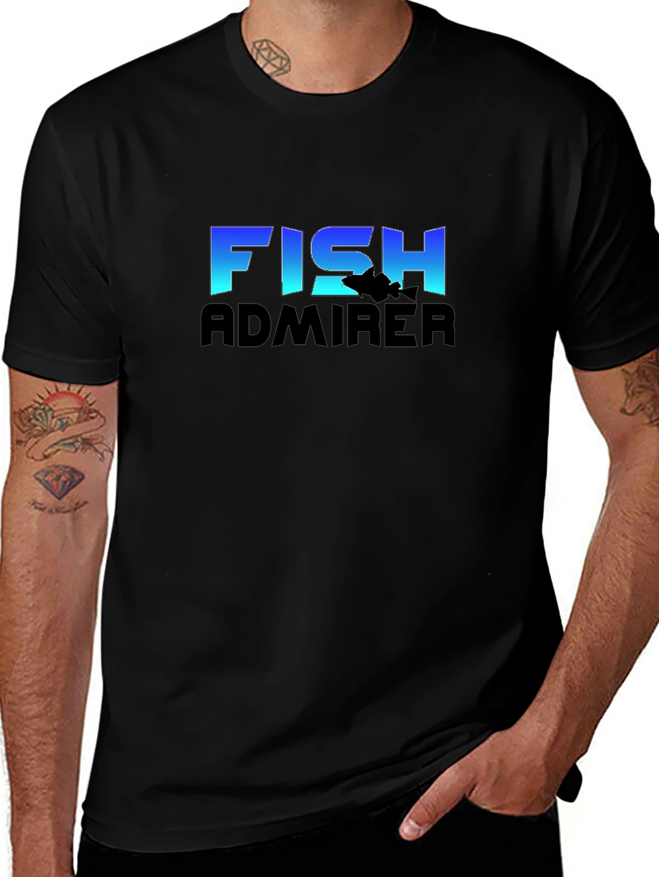Fish Admirer Graphic Tee - Black Cotton Blend T-Shirt