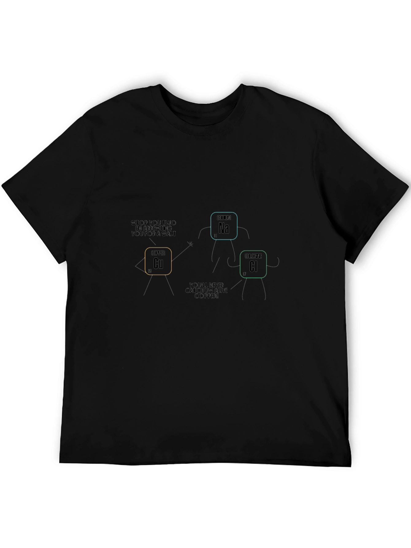 Science Humor Black T-Shirt Copper Salt Arresting Funny