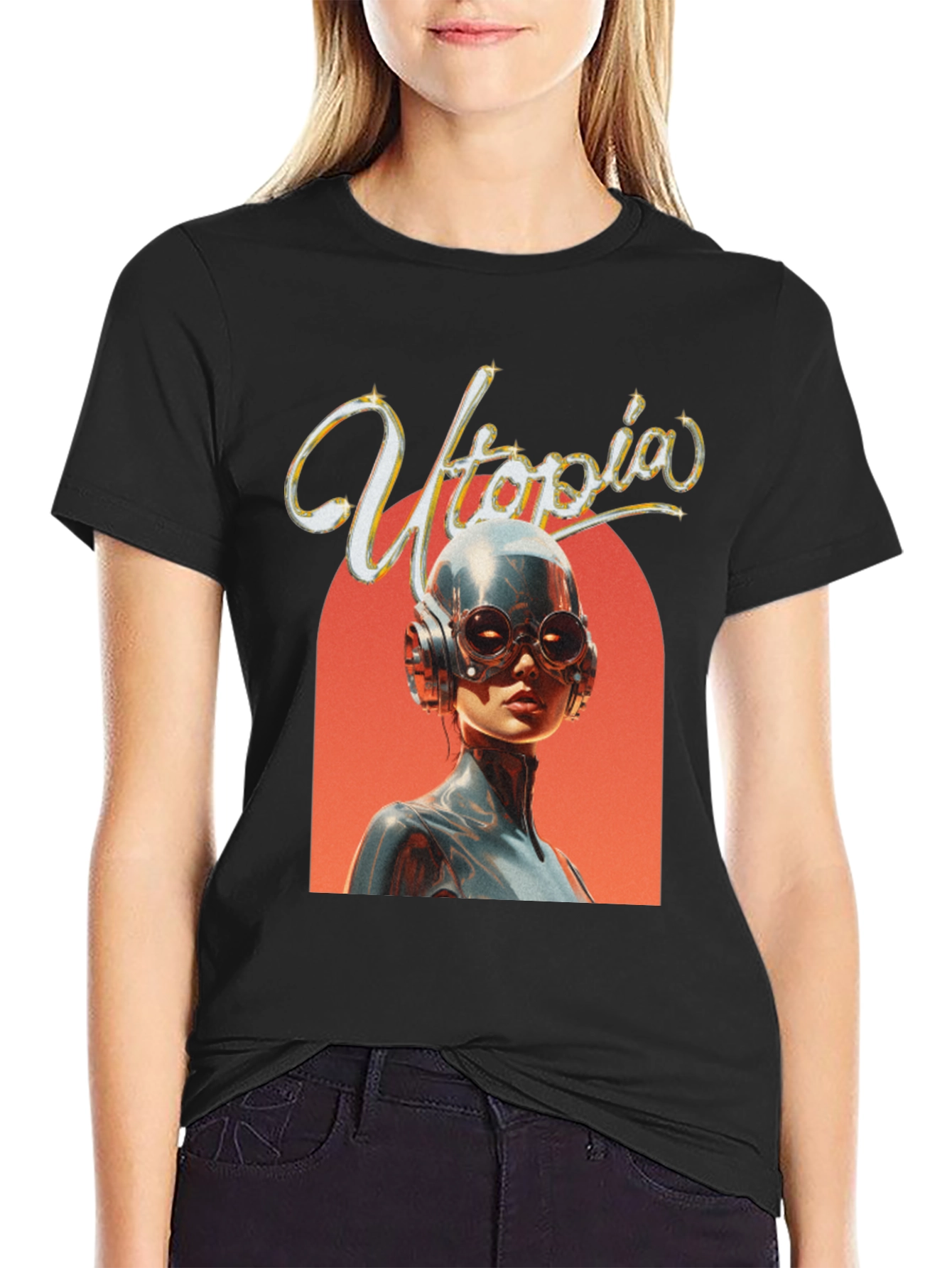 Utopia Graphic Print Black T-Shirt