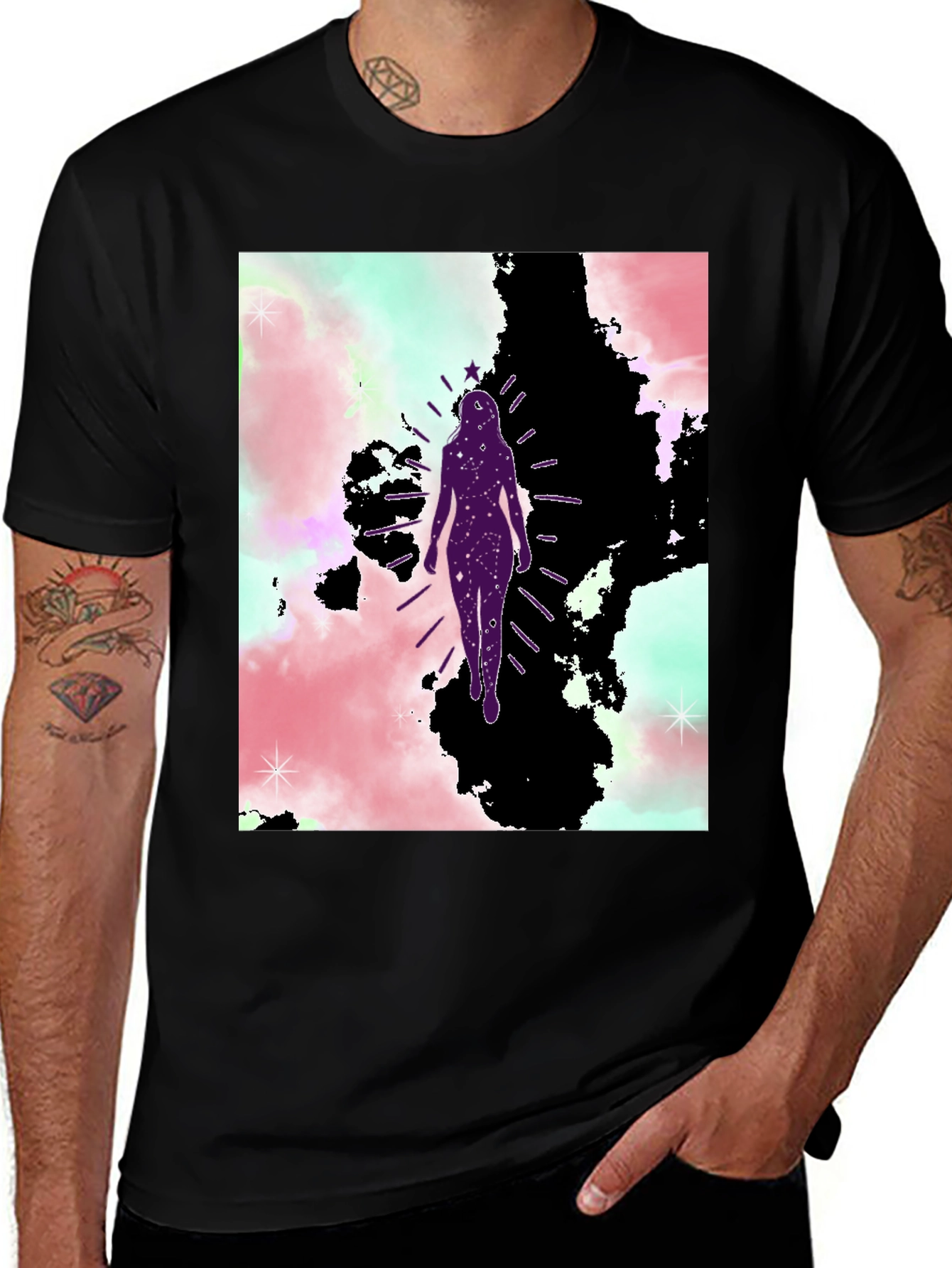 Celestial Woman Graphic Tee - Black Cotton Blend
