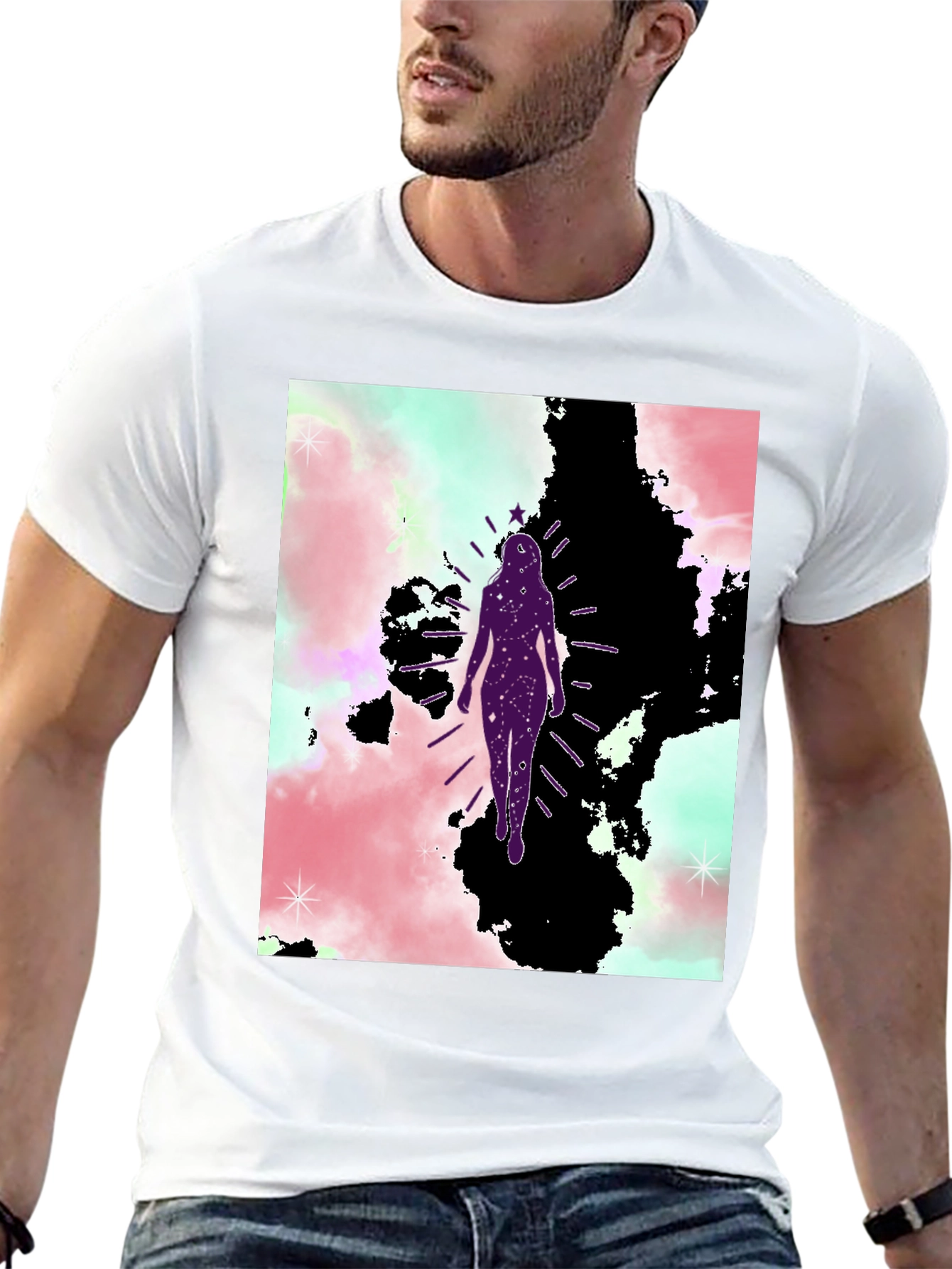Celestial Woman Graphic Tee - Black Cotton Blend