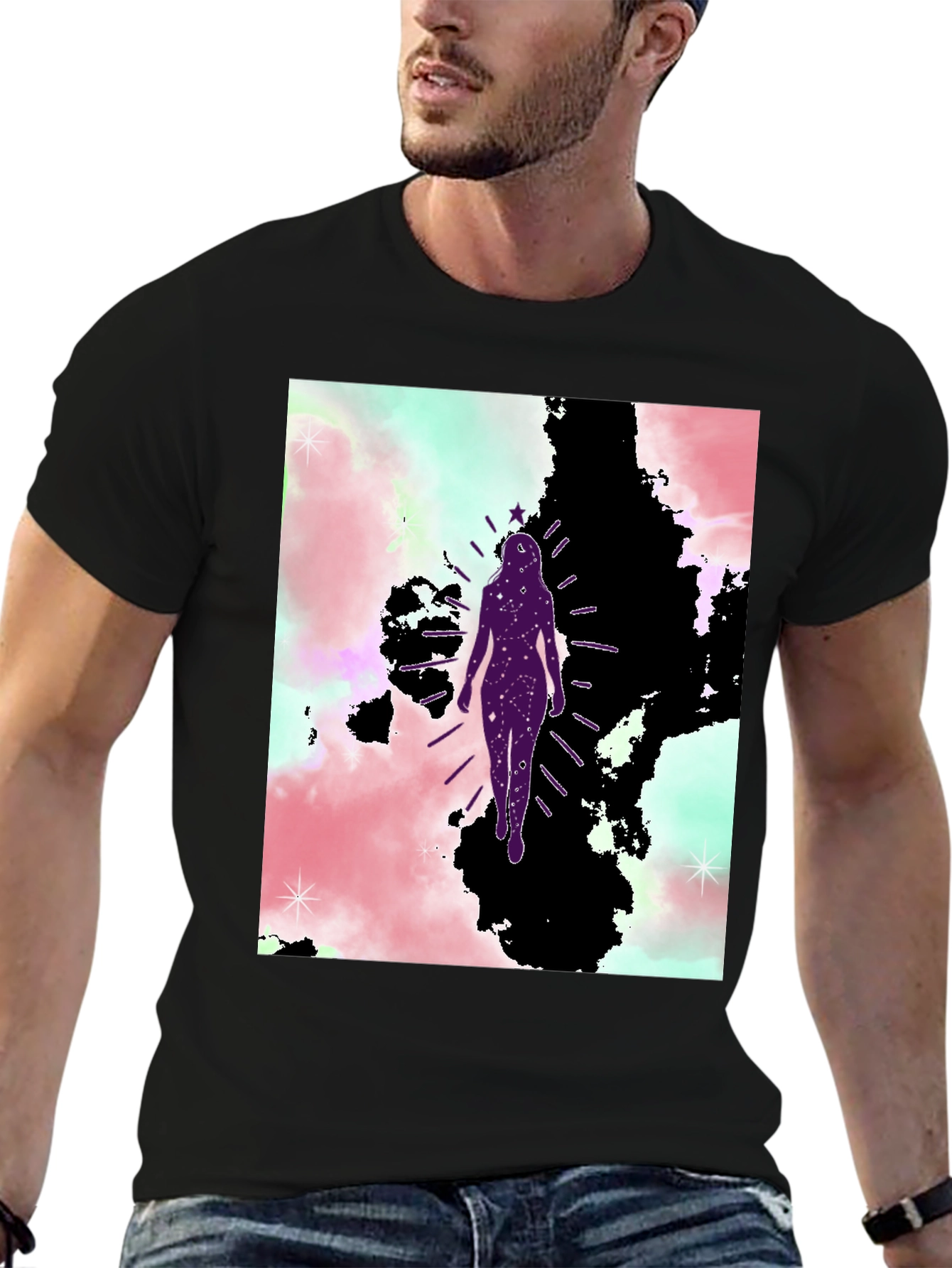 Celestial Woman Graphic Tee - Black Cotton Blend