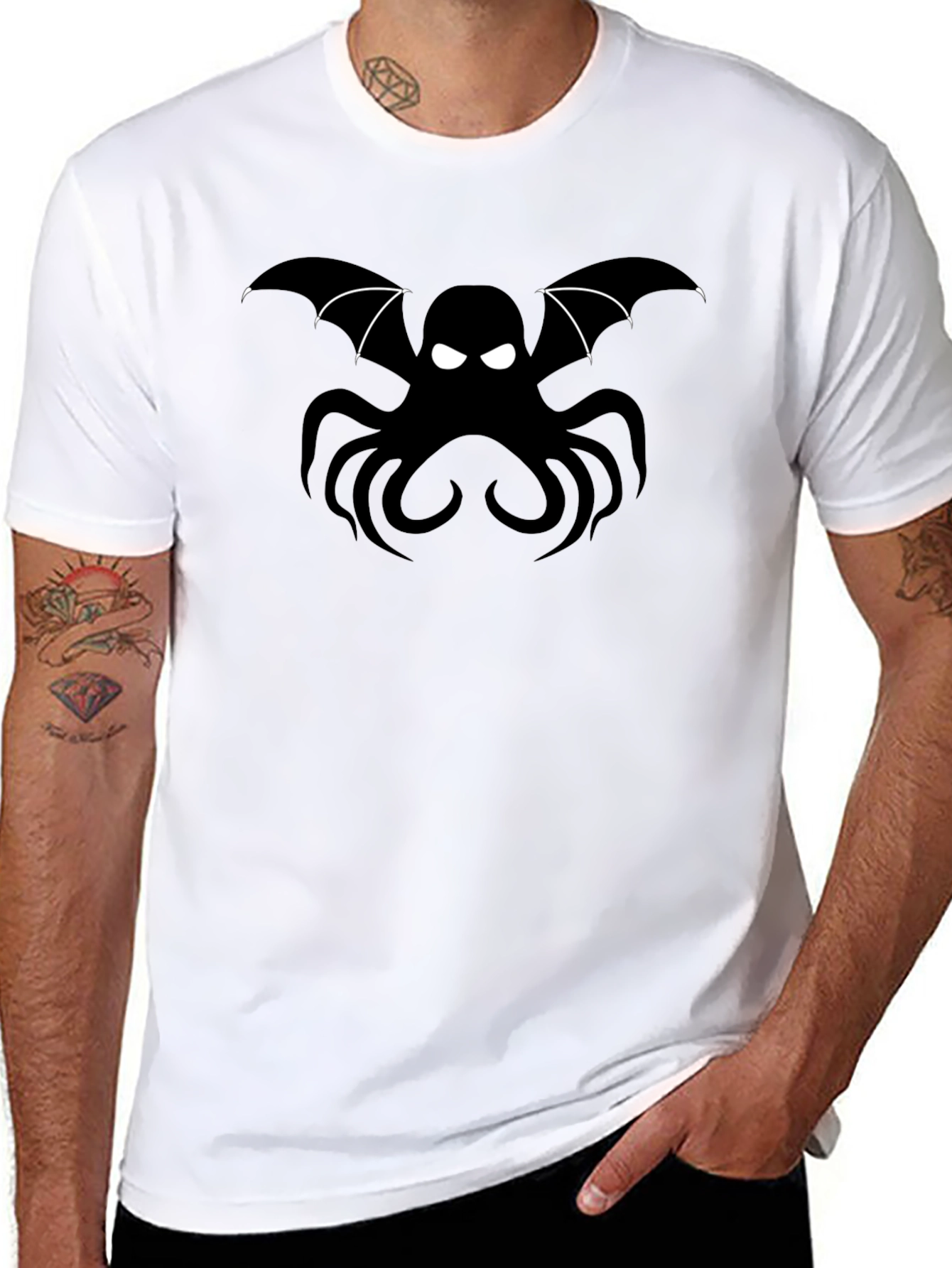Black Bat Octopus Graphic T-Shirt