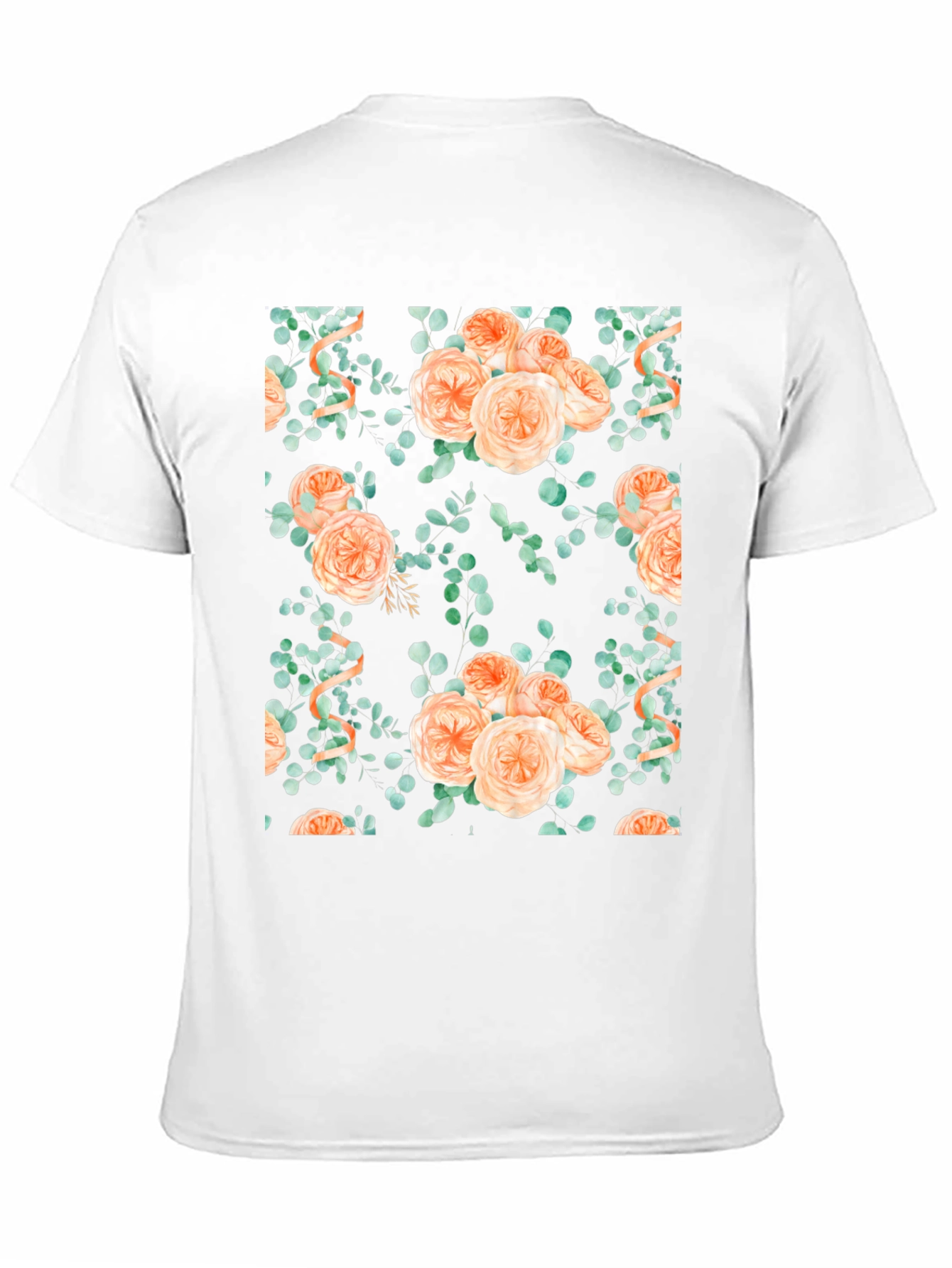 Floral Peach Rose Print Black T-Shirt