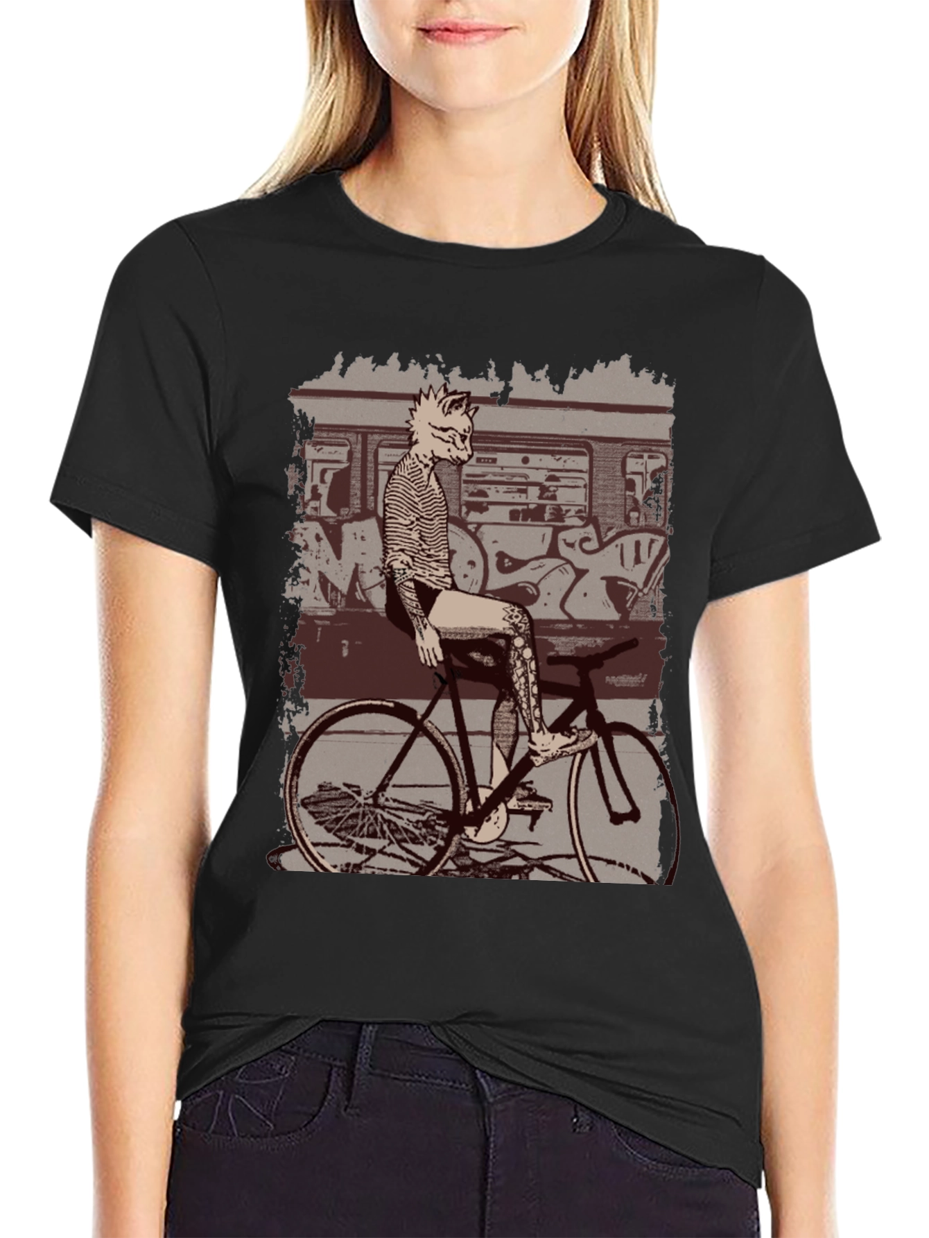 Cat on Bike Graphic T-Shirt